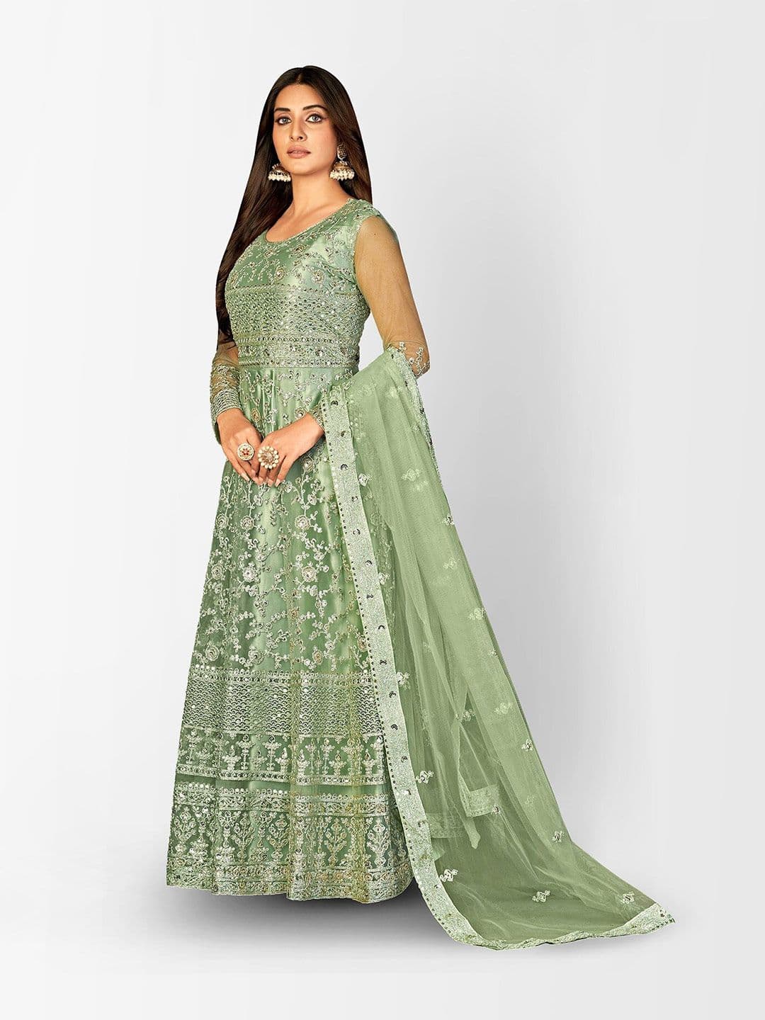 Embroidered Sequined Semi-Stitched Dress Material view 4