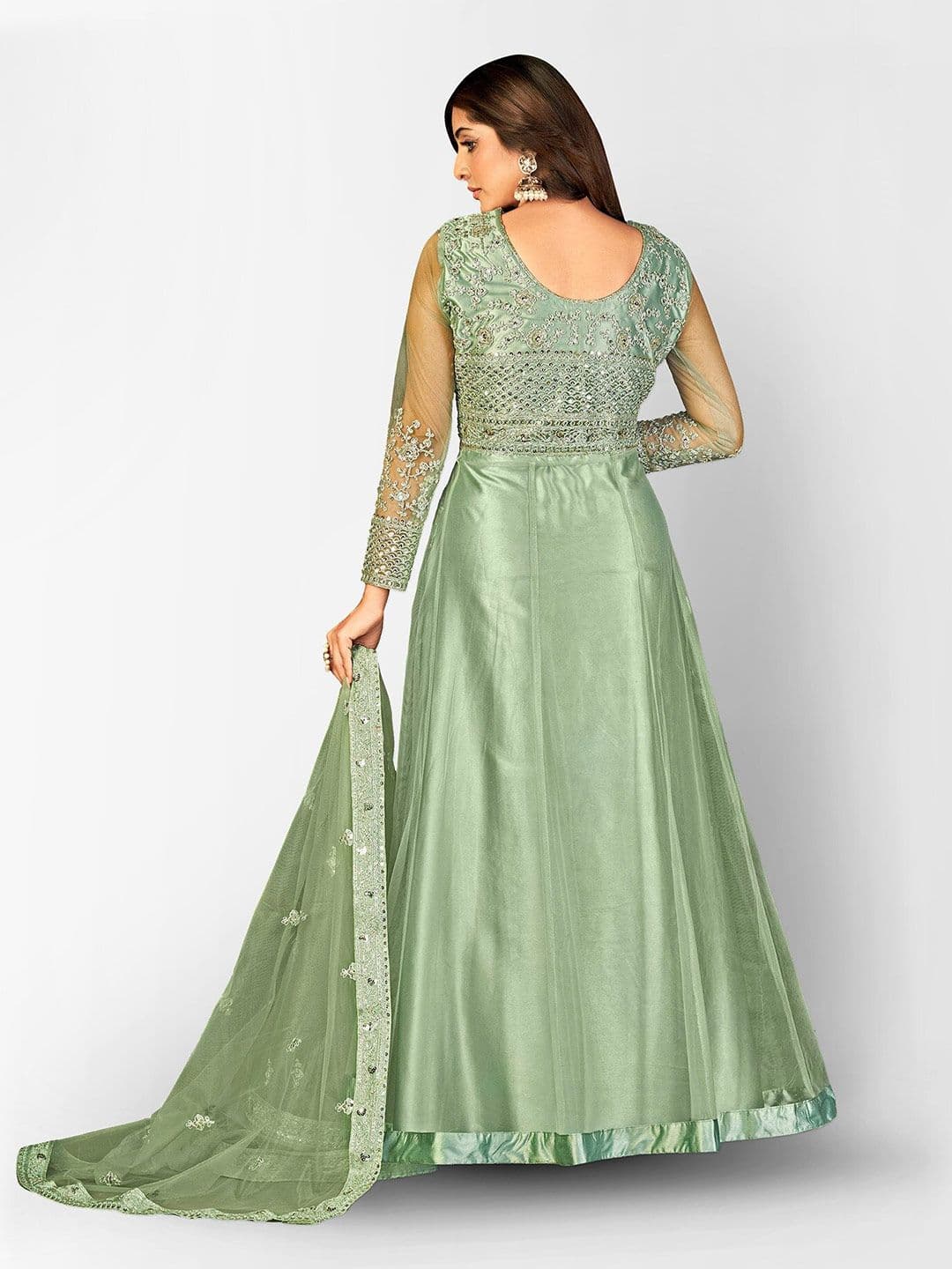 Embroidered Sequined Semi-Stitched Dress Material view 5