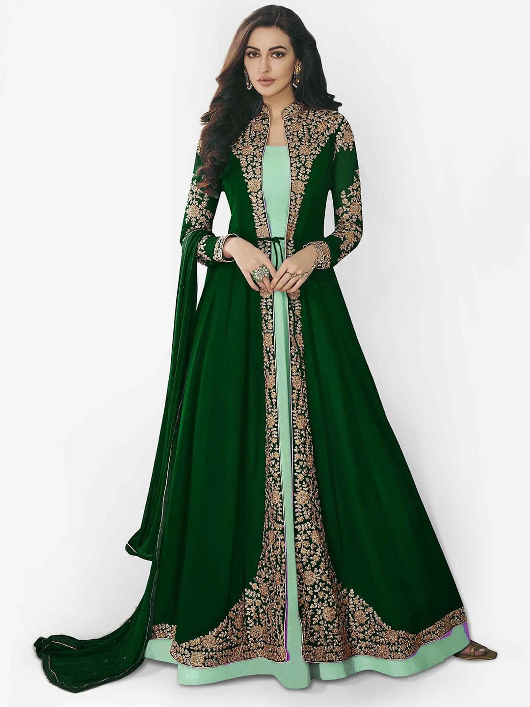 Ethnic Motifs Embroidered Semi-Stitched Dress Material