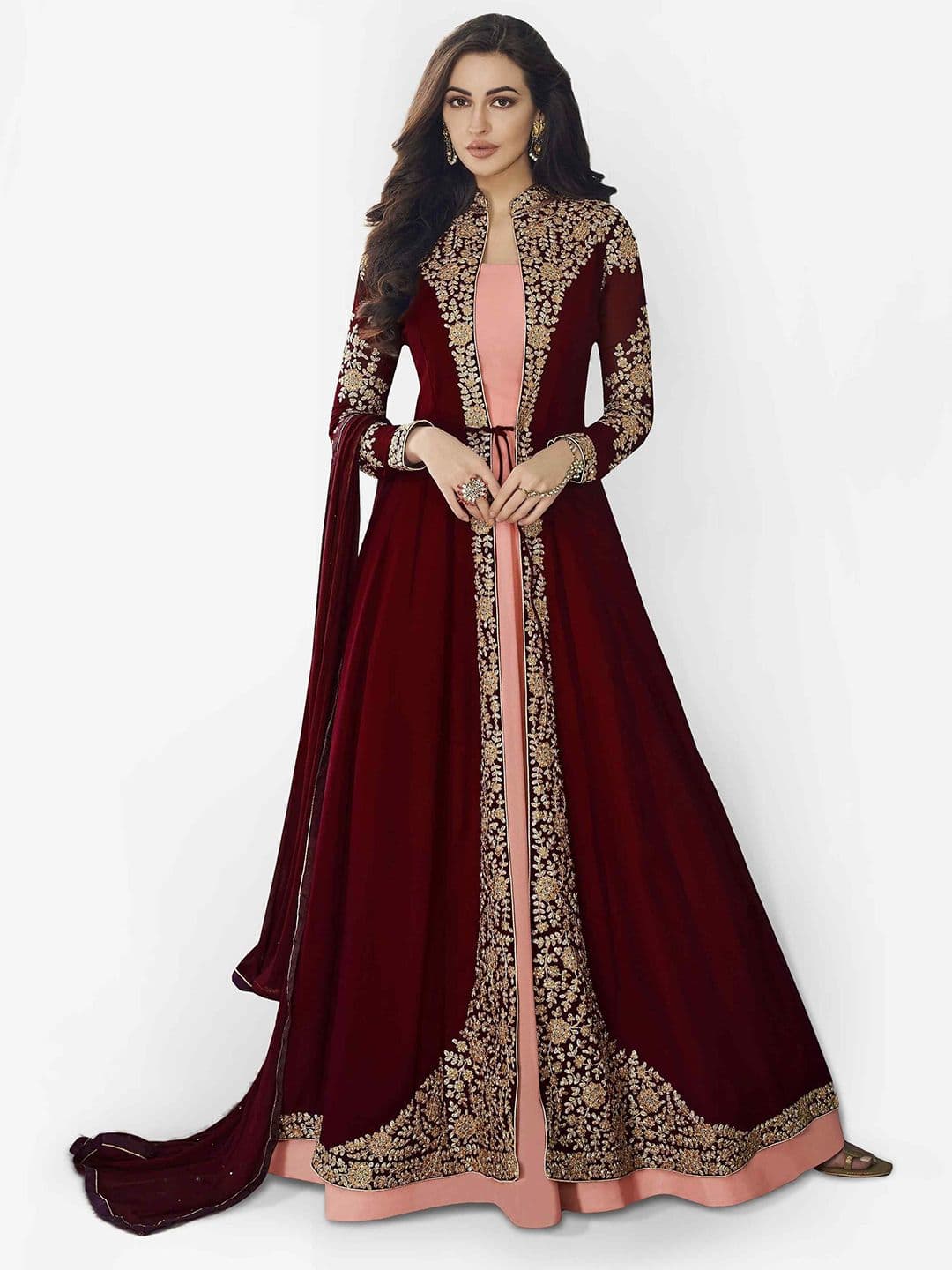 Floral Embroidered Sequinned Semi-Stitched Dress Material