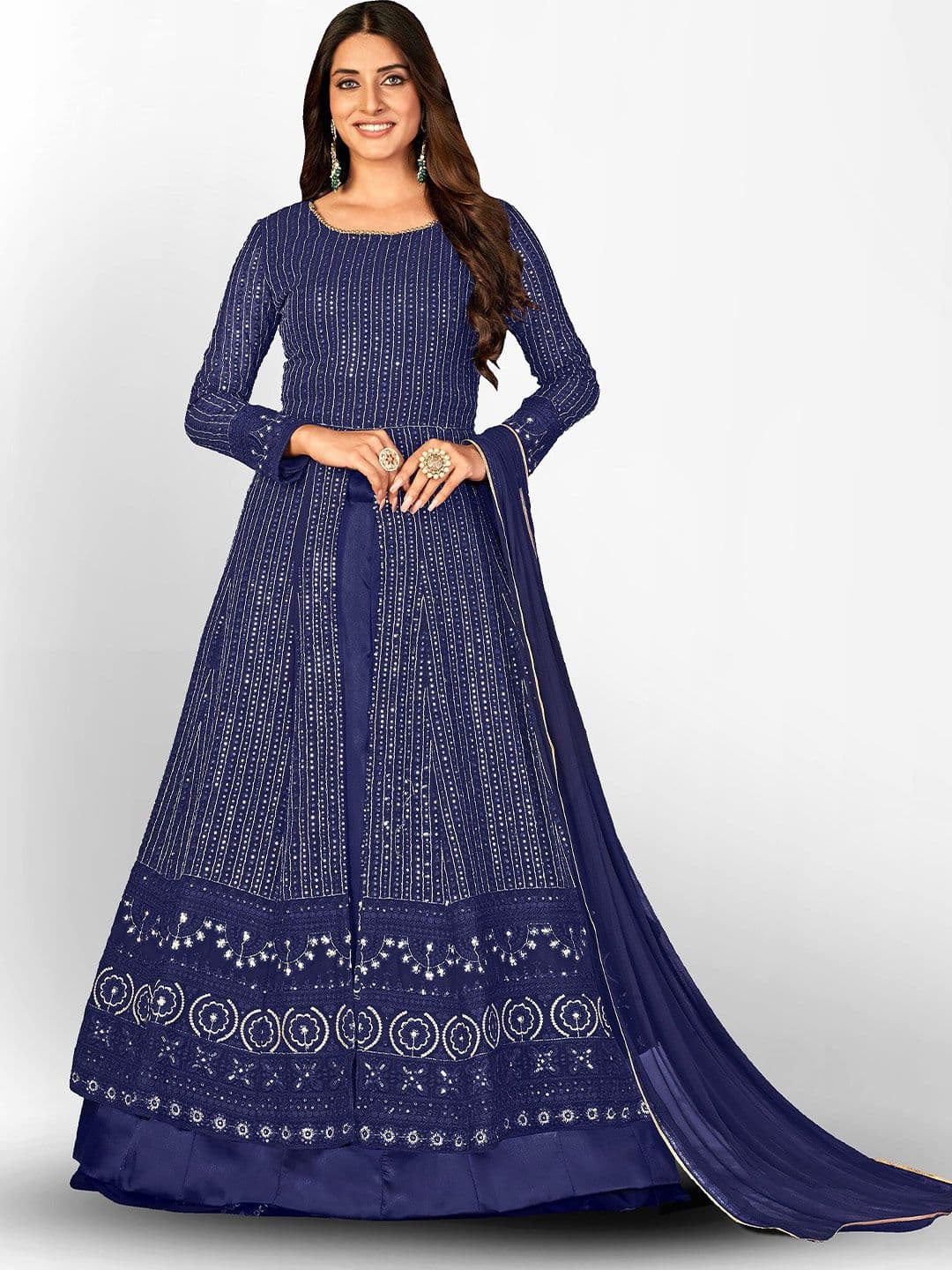 Embroidered Sequined Semi-Stitched Dress Material