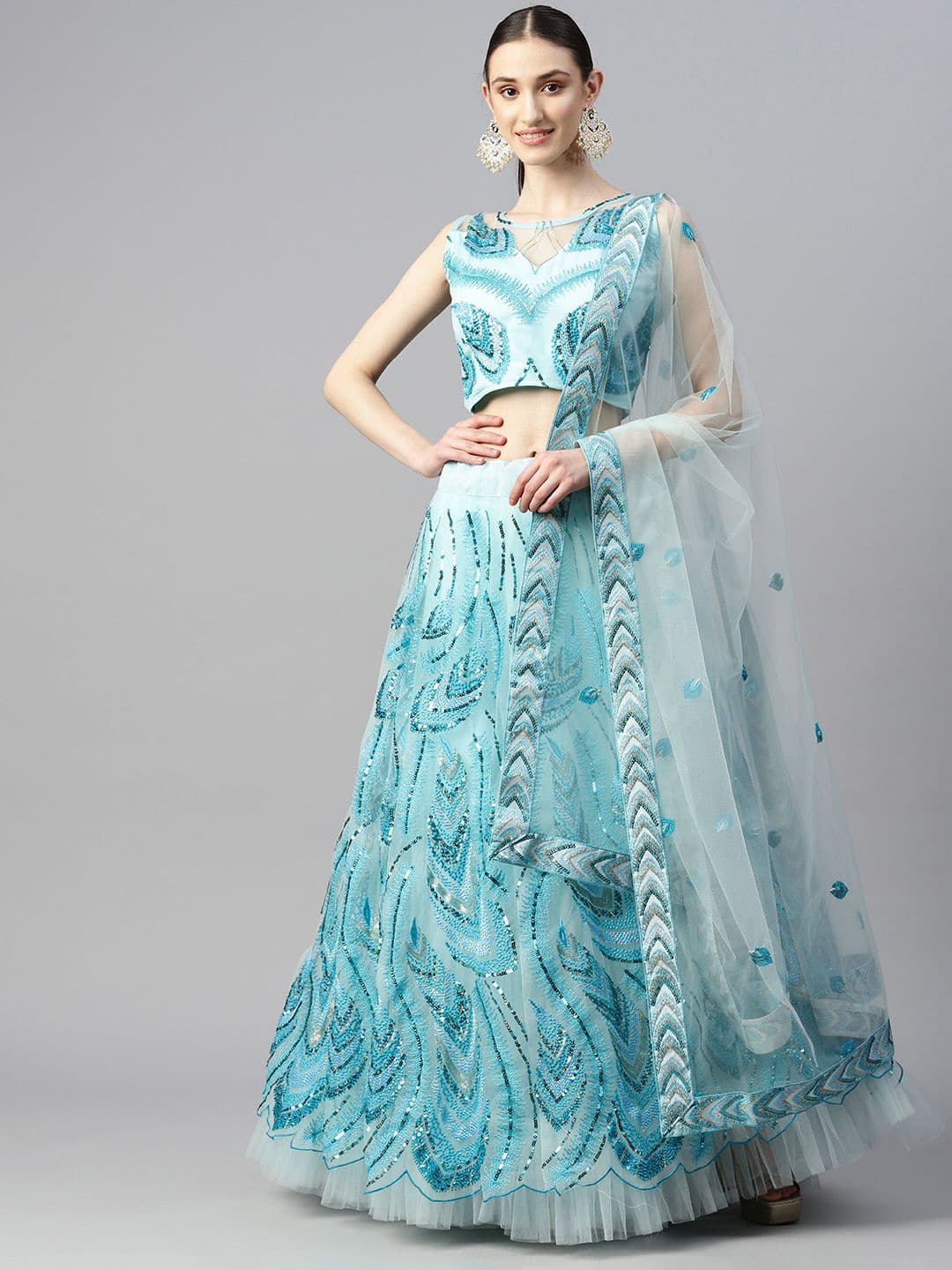 Embellished Sequinned Unstitched Lehenga & Blouse With