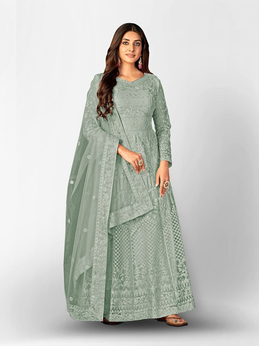 Ethnic Motifs Embroidered Semi-Stitched Dress Material view 3
