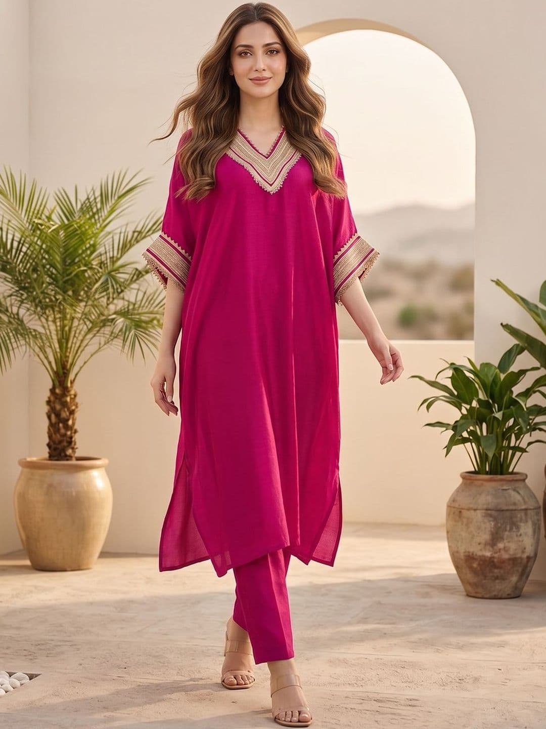 Women Dyed Regular Gotta Patti Kurta with Trousers