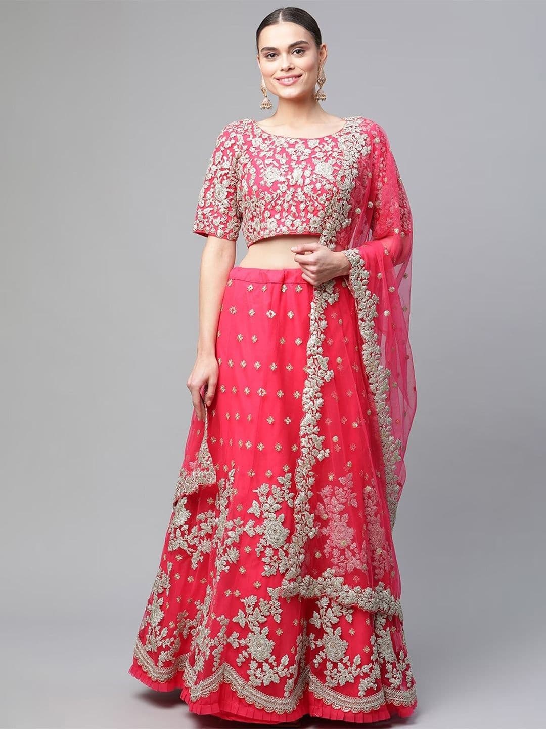 Embroidered Semi-Stitched Lehenga Choli With Dupatta – Pink