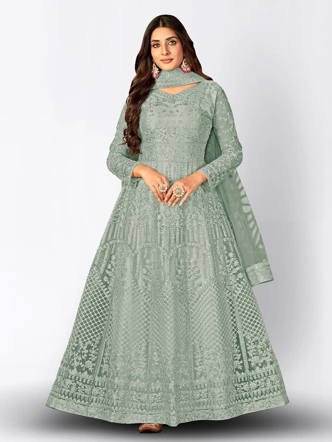 Ethnic Motifs Embroidered Semi-Stitched Dress Material