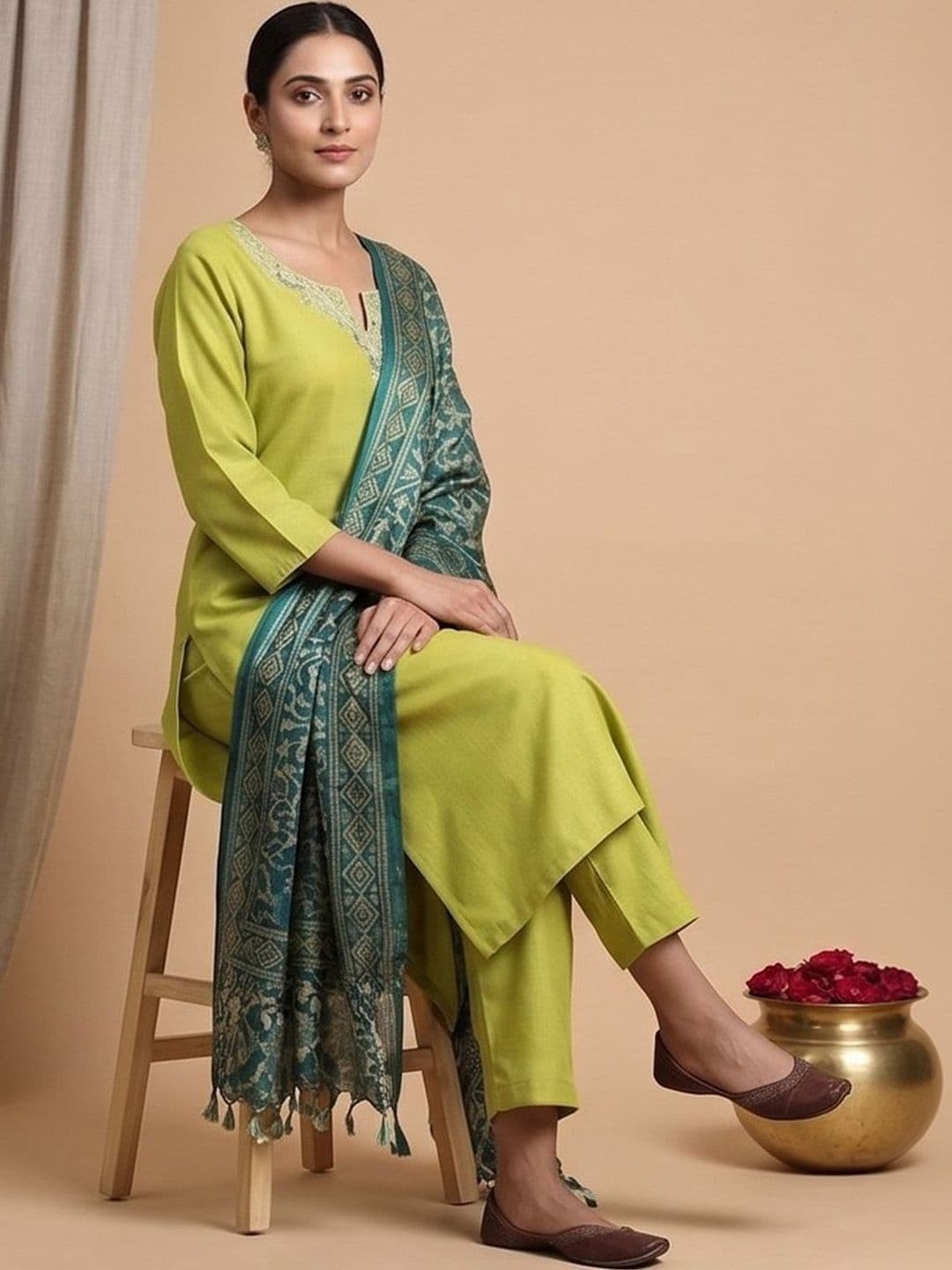Women Ethnic Motifs Embroidered Regular Thread Work Kurta with Trousers & With Dupatta