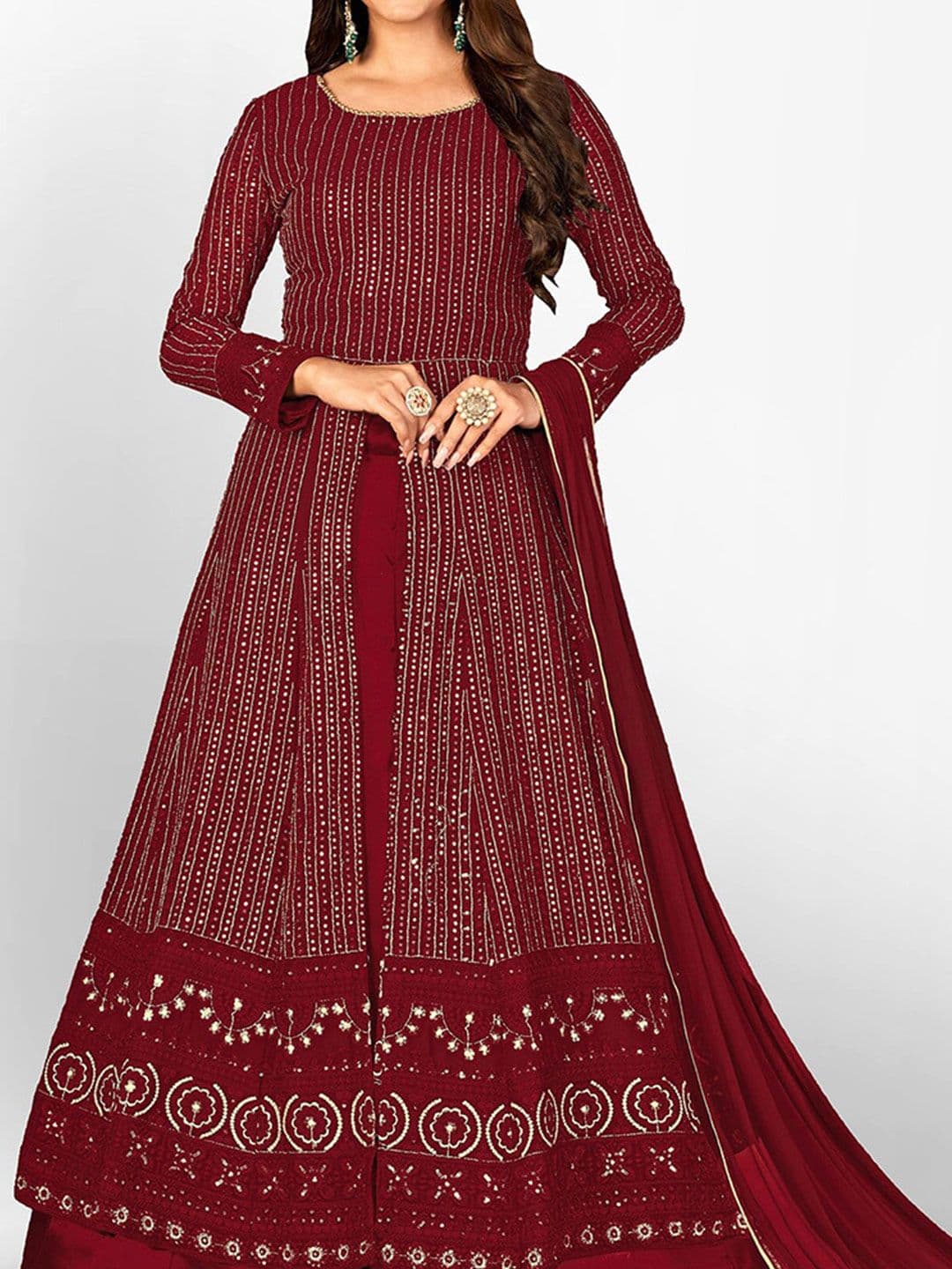 Embroidered Sequined Semi-Stitched Dress Material view 2