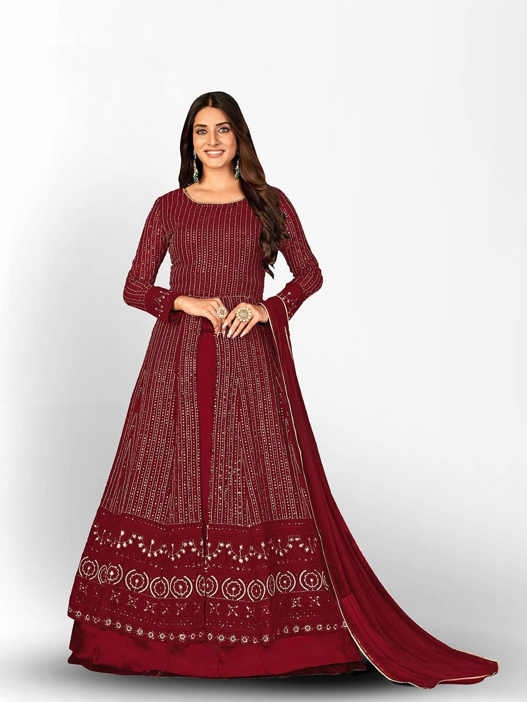 Embroidered Sequined Semi-Stitched Dress Material