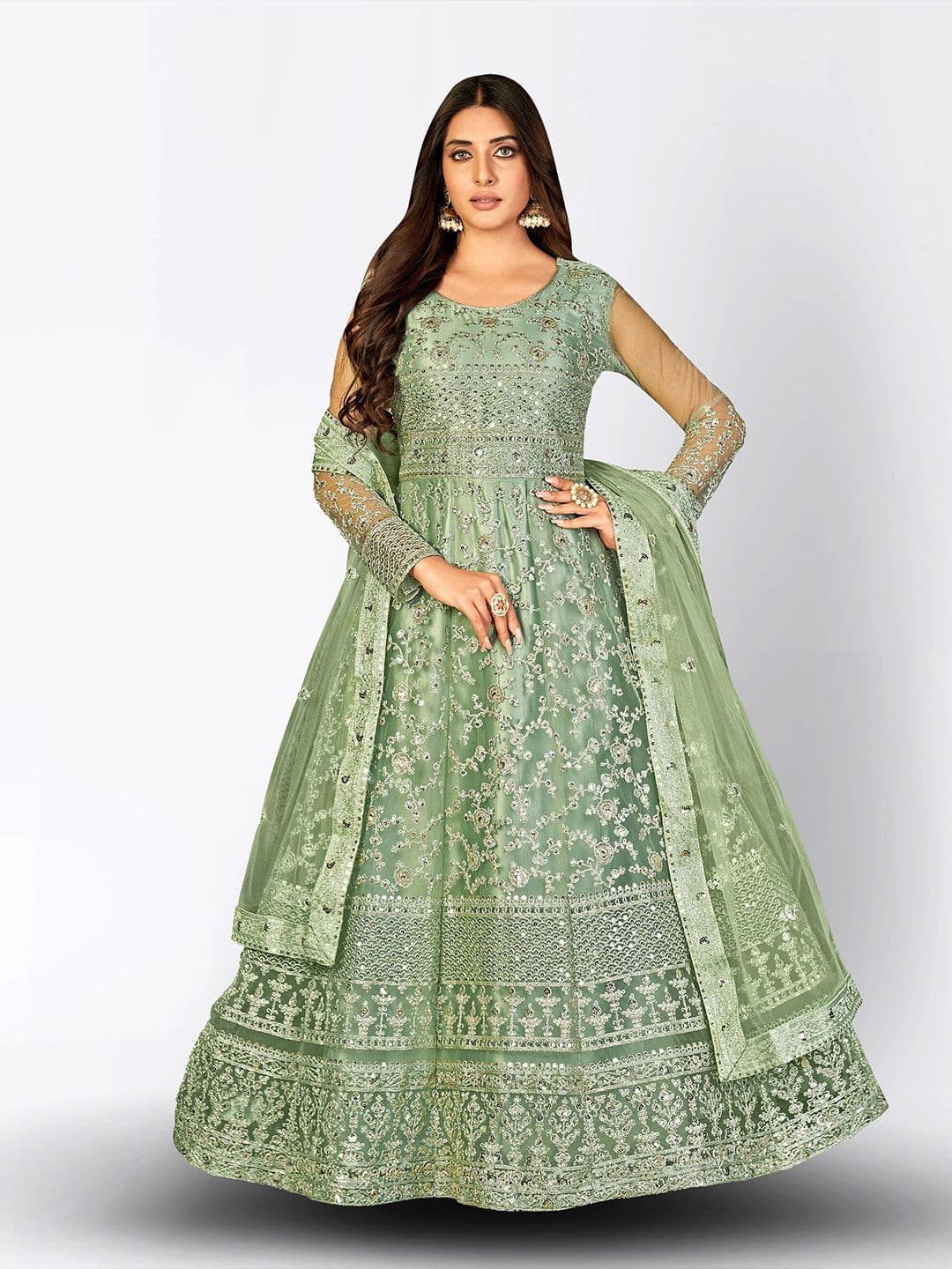Embroidered Sequined Semi-Stitched Dress Material