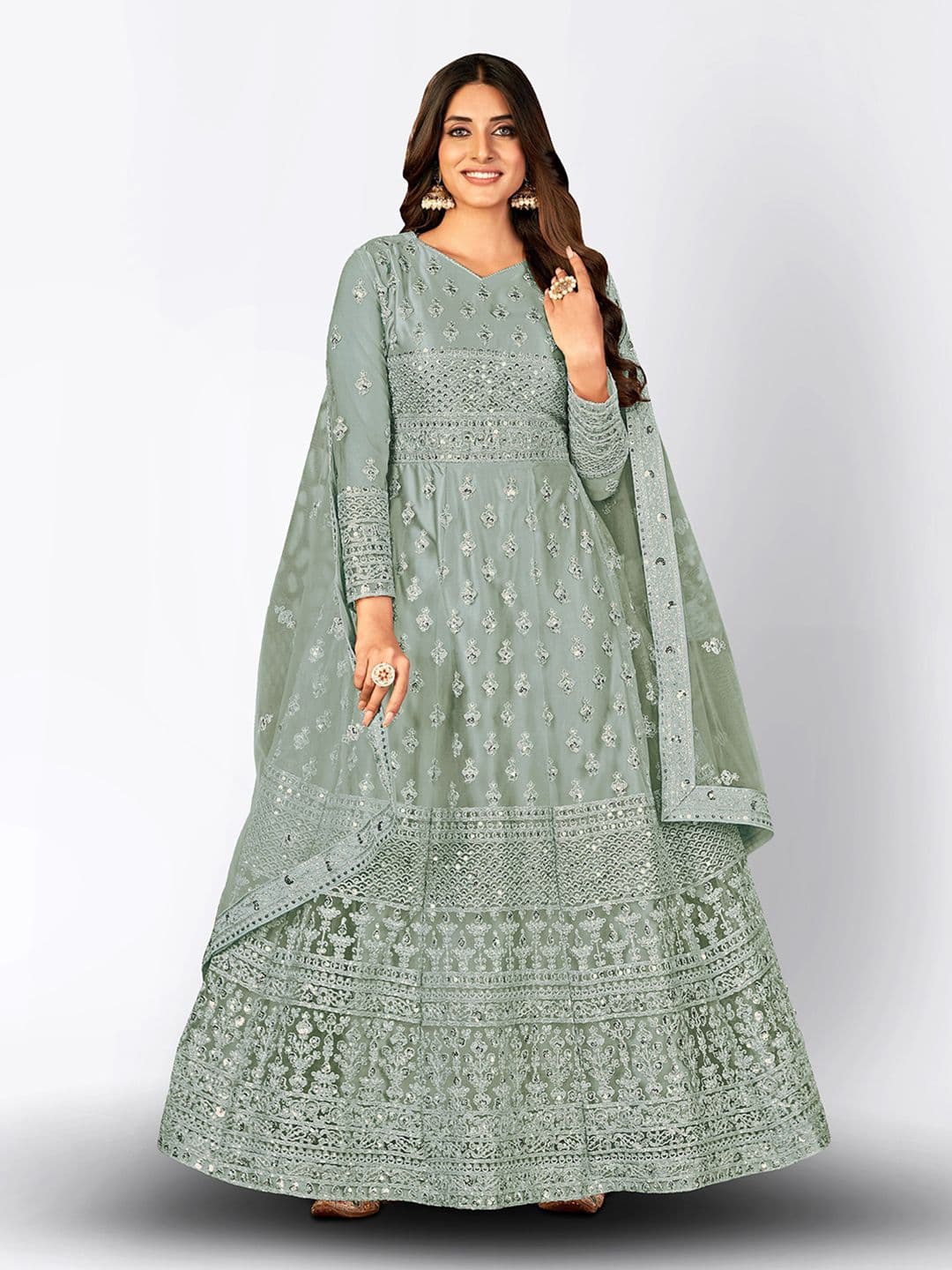 Embroidered Semi-Stitched Dress Material