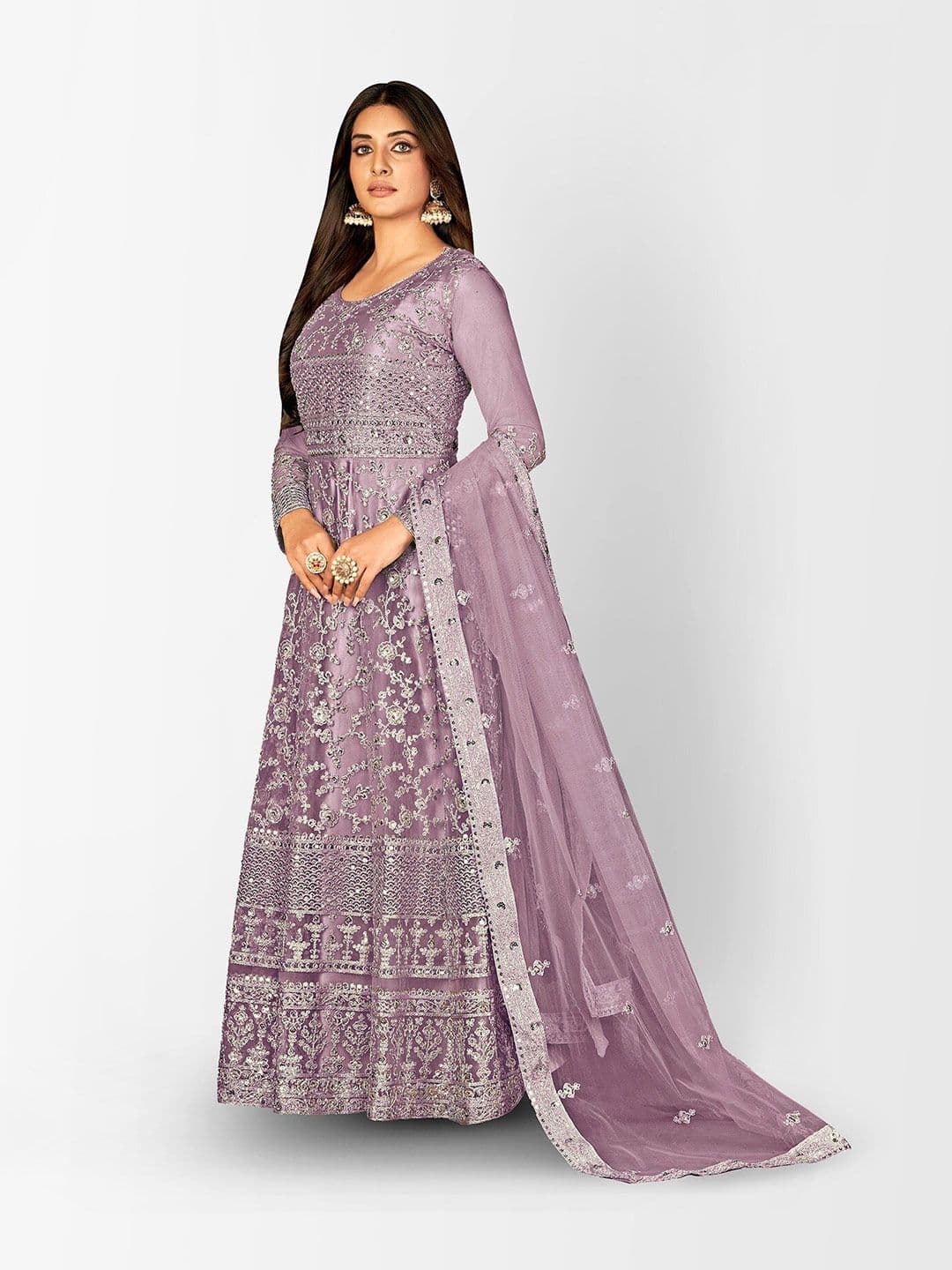 Floral Embroidered Sequinned Semi-Stitched Dress Material view 4