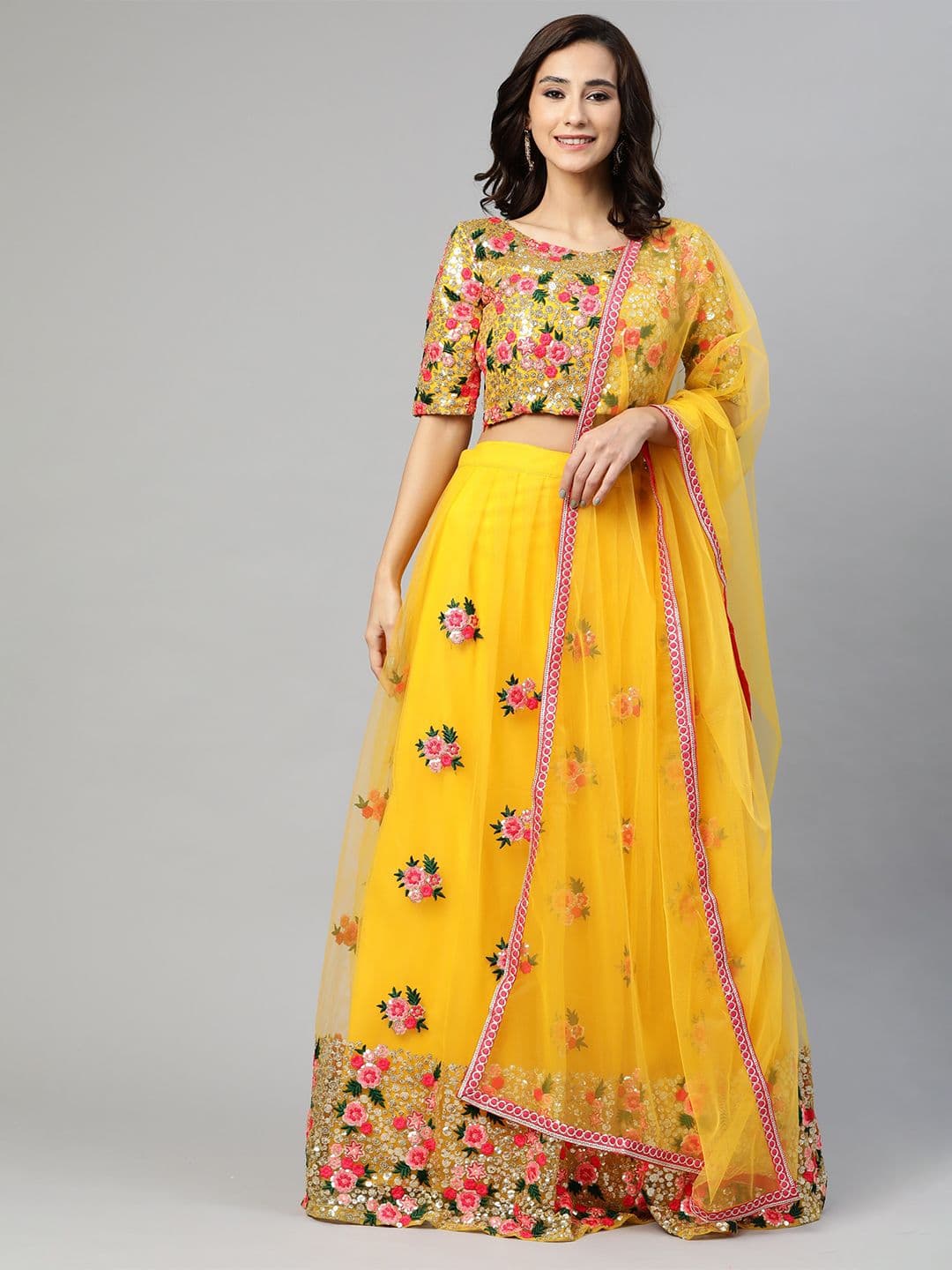 Embroidered Semi-Stitched Lehenga Choli With Dupatta – Yellow