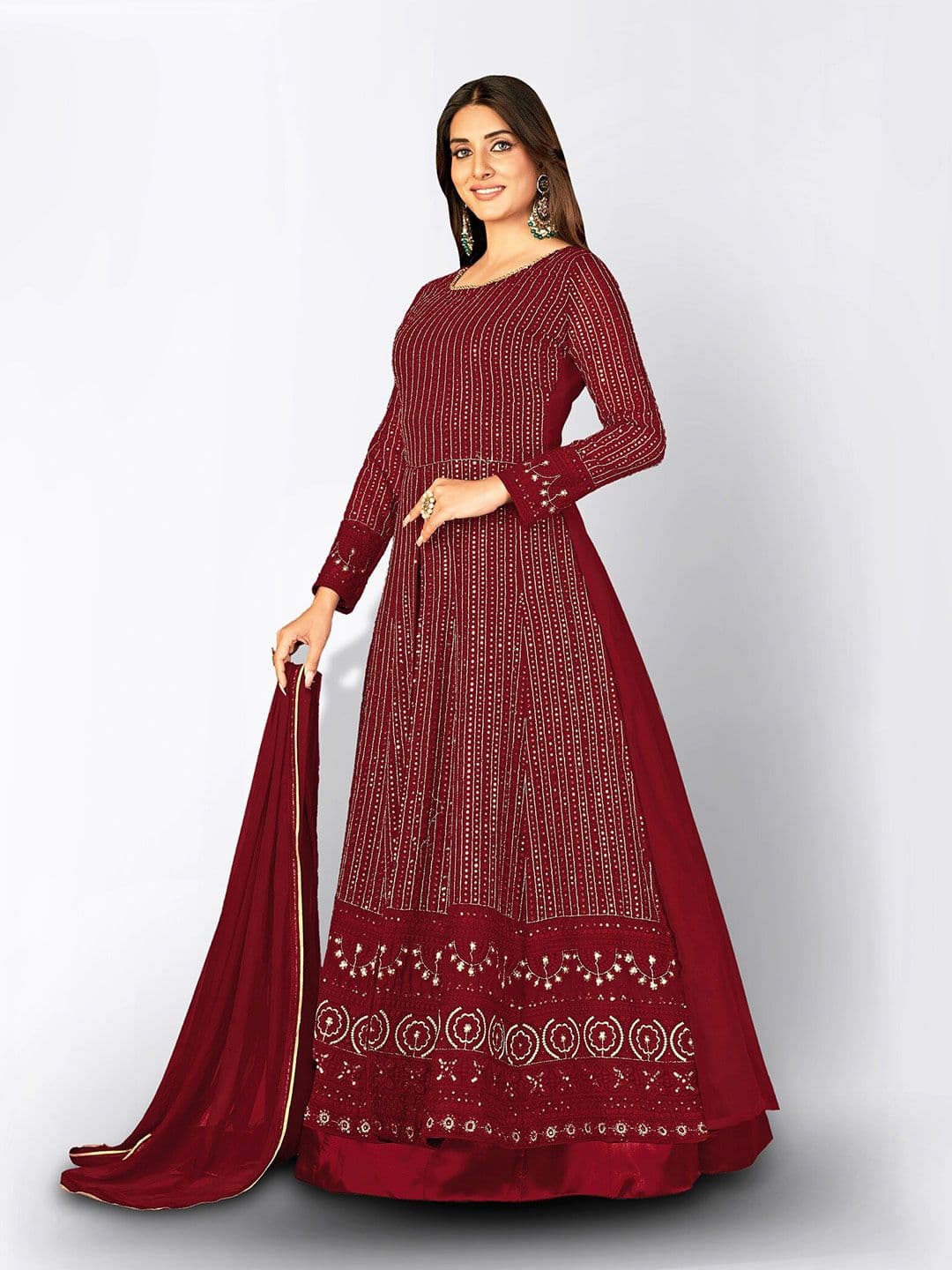 Embroidered Sequined Semi-Stitched Dress Material view 4
