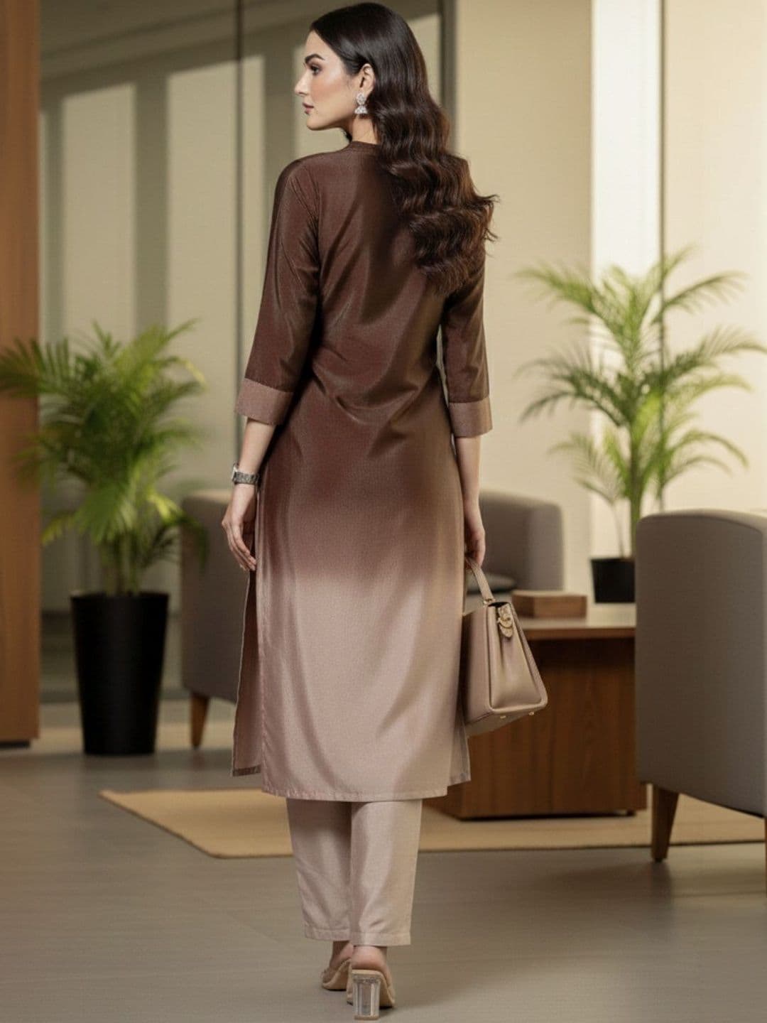 Women Ombre Dyed Regular Thread Work Kurta with Trousers view 4