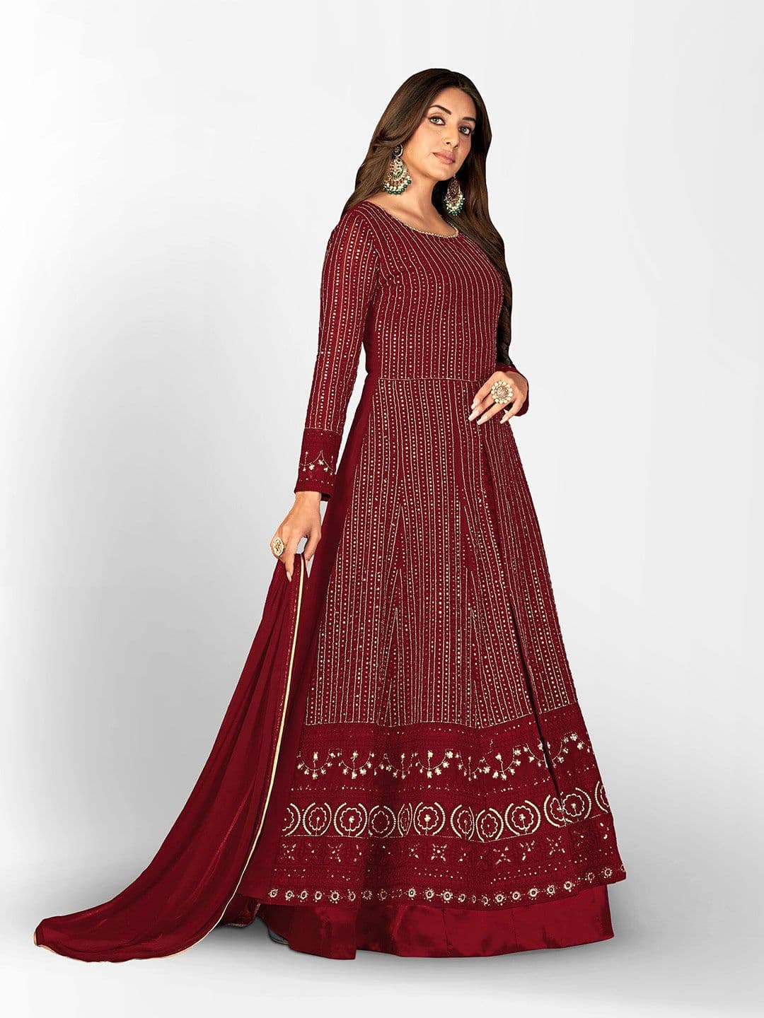 Embroidered Sequined Semi-Stitched Dress Material view 3
