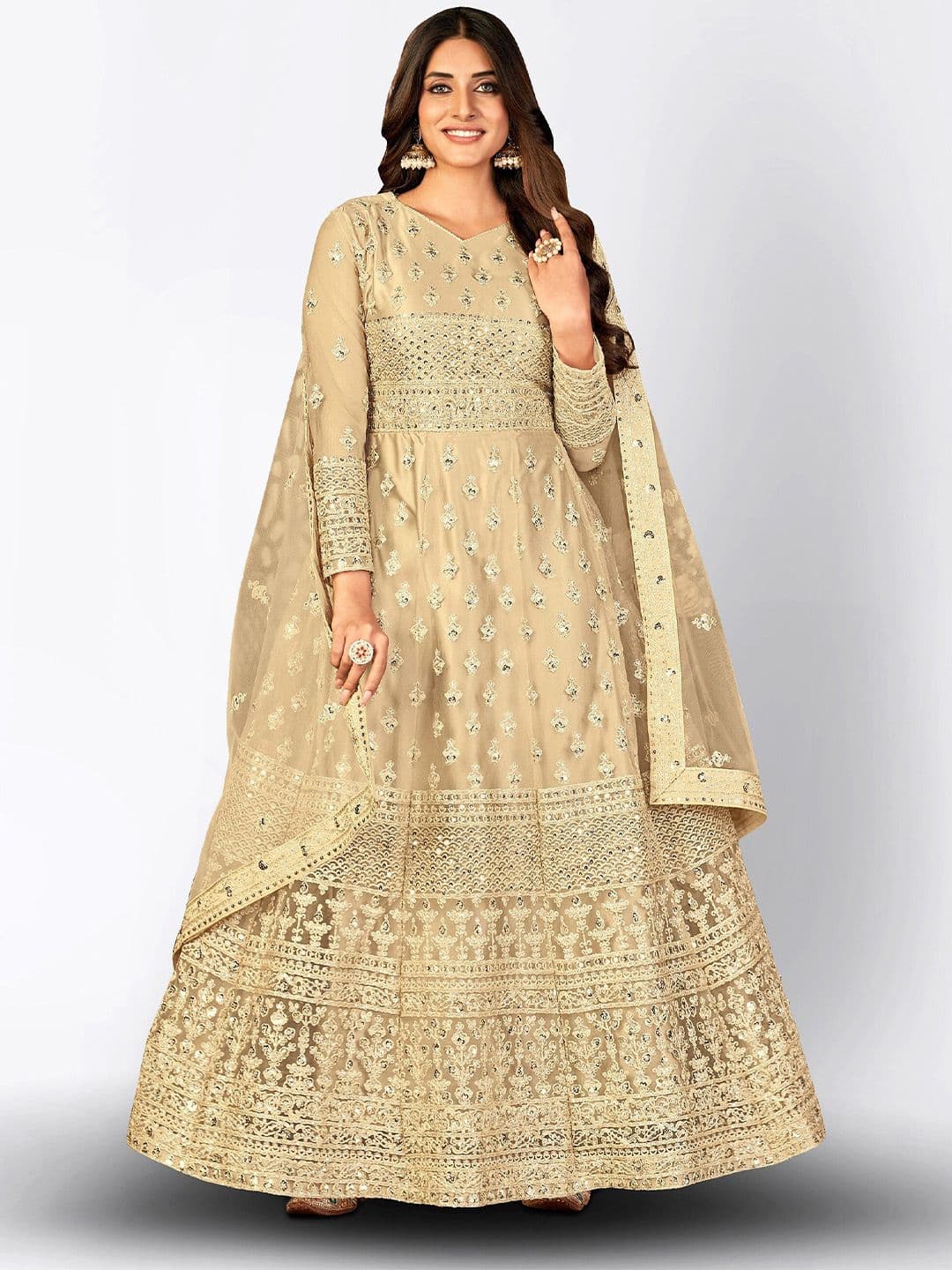 Embroidered Sequined Semi-Stitched Dress Material