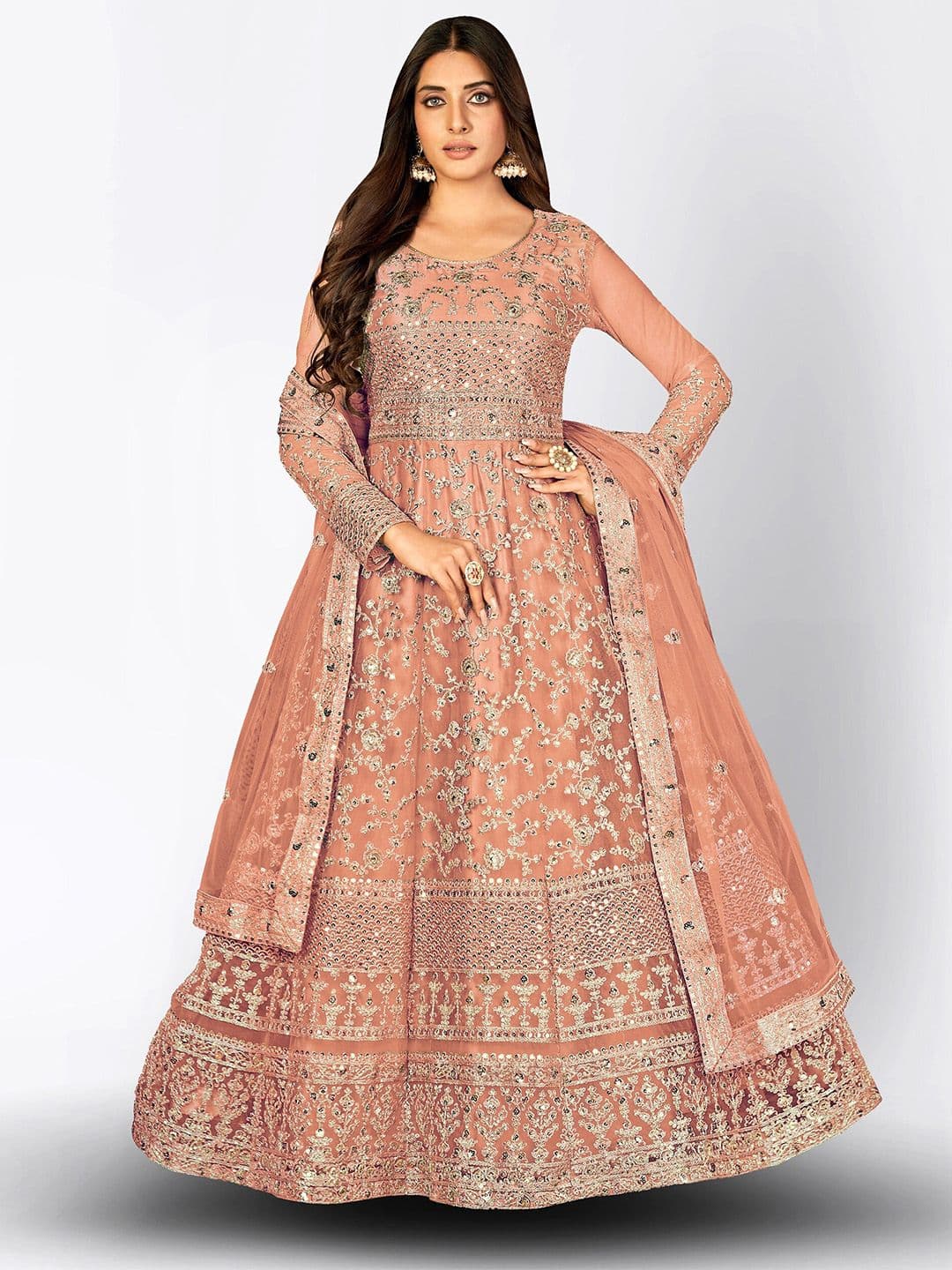 Ethnic Motifs Embroidered Semi-Stitched Dress Material