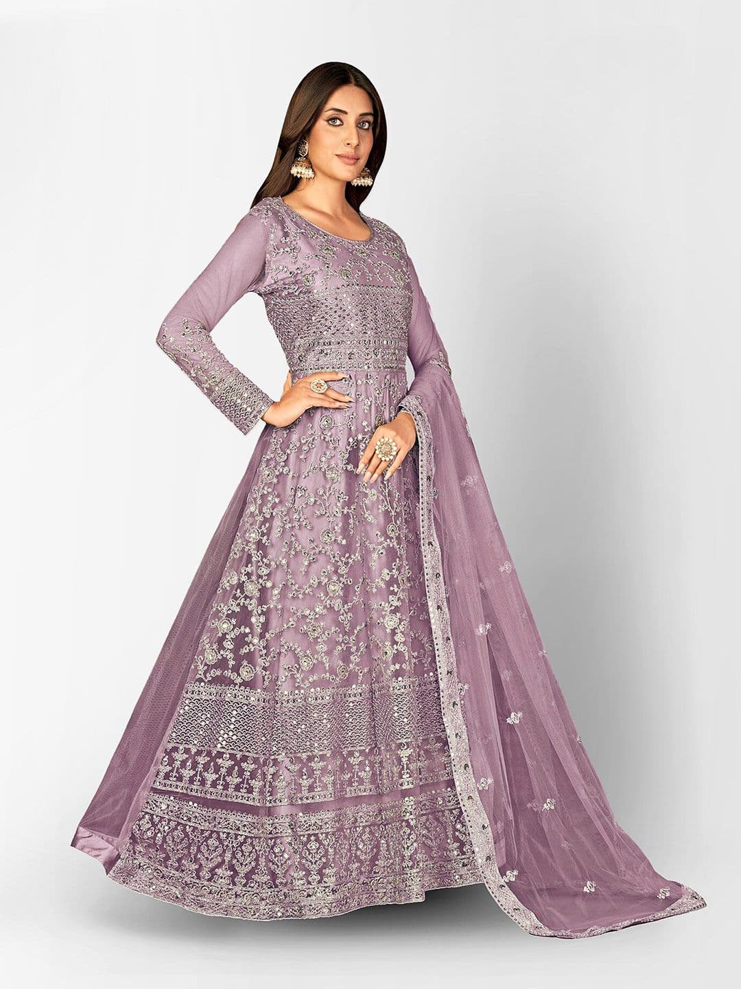 Floral Embroidered Sequinned Semi-Stitched Dress Material view 3
