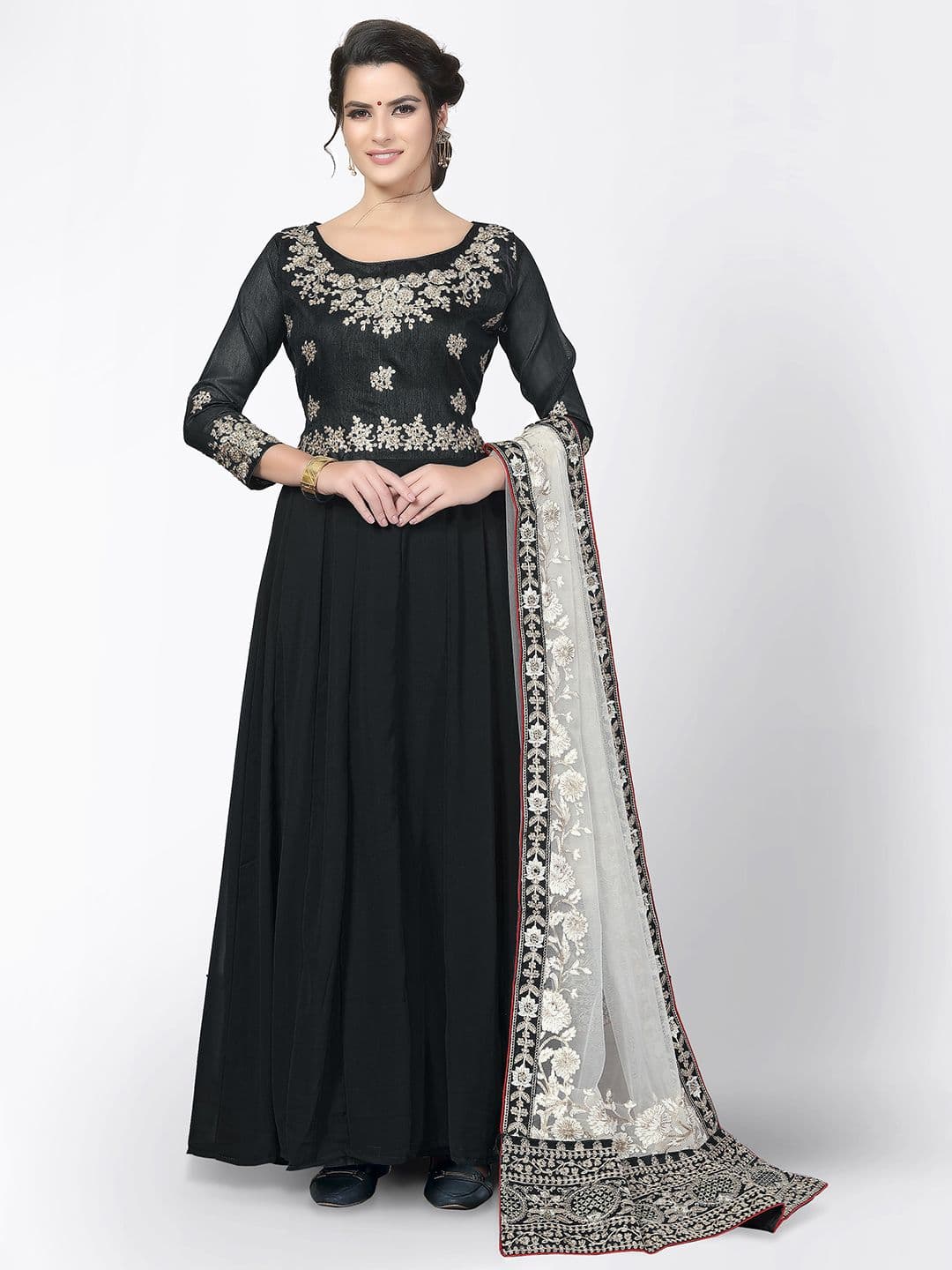 Black & White Embroidered Unstitched Dress Material