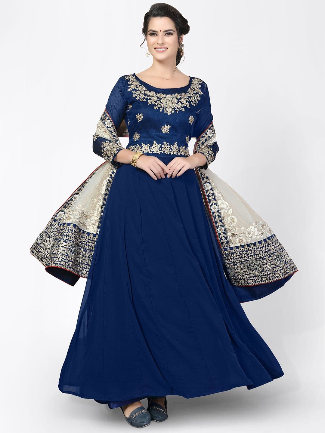 Blue & White Embroidered Unstitched Dress Material