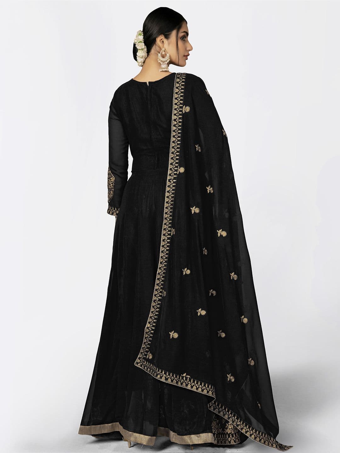 Black & Gold-Toned Embroidered Unstitched Dress Material view 4