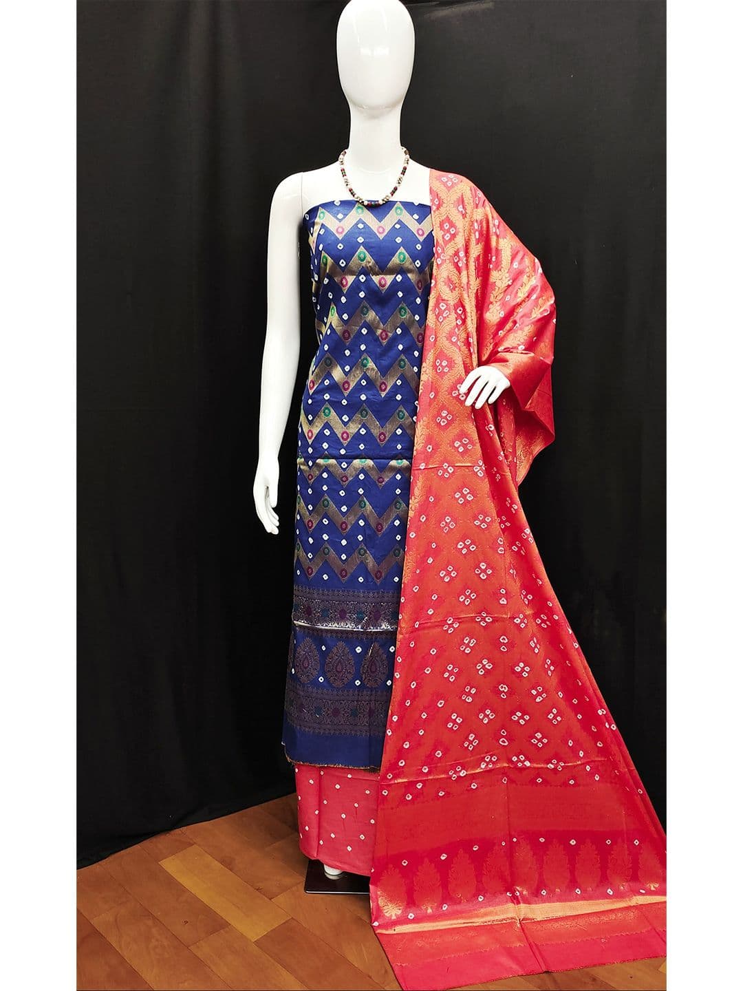 Blue & Pink Dyed Pure Cotton Unstitched Dress Material view 6