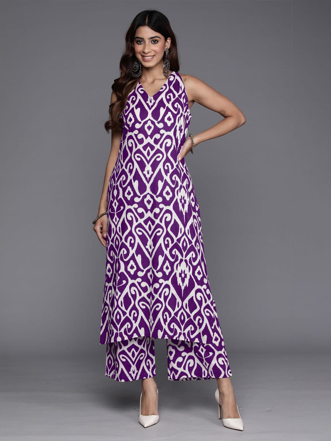 Ethnic Motifs Printed Sleeveless Regular Pure Cotton Kurta With Palazzo