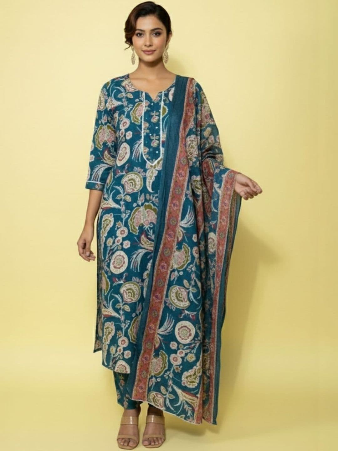 Women Ethnic Motifs Printed Regular Kurta with Trousers & With Dupatta