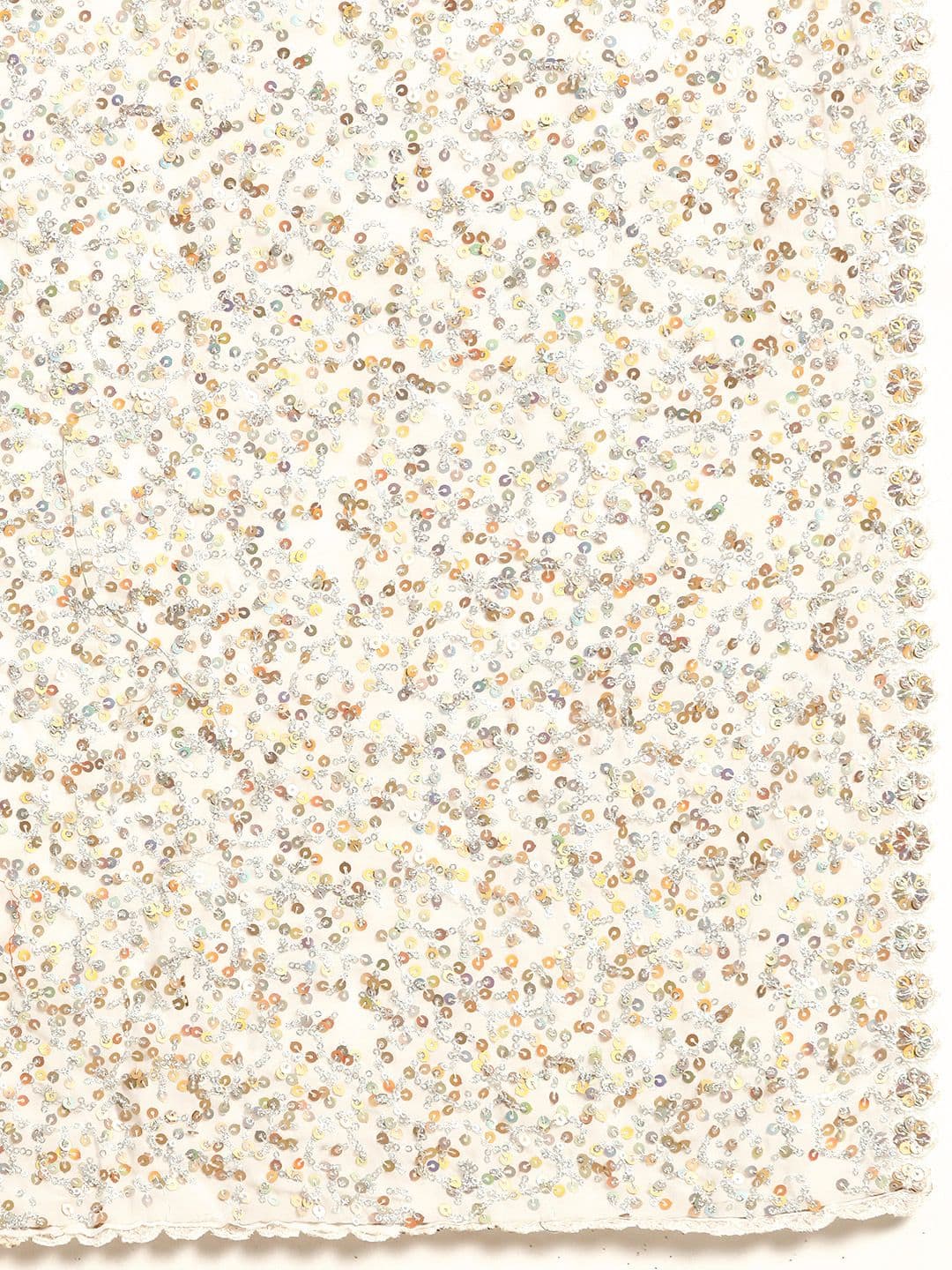 Embellished Sequinned Saree Off White view 3