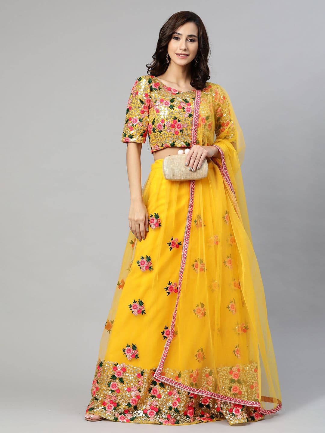 Embroidered Semi-Stitched Lehenga Choli With Dupatta – Yellow view 6