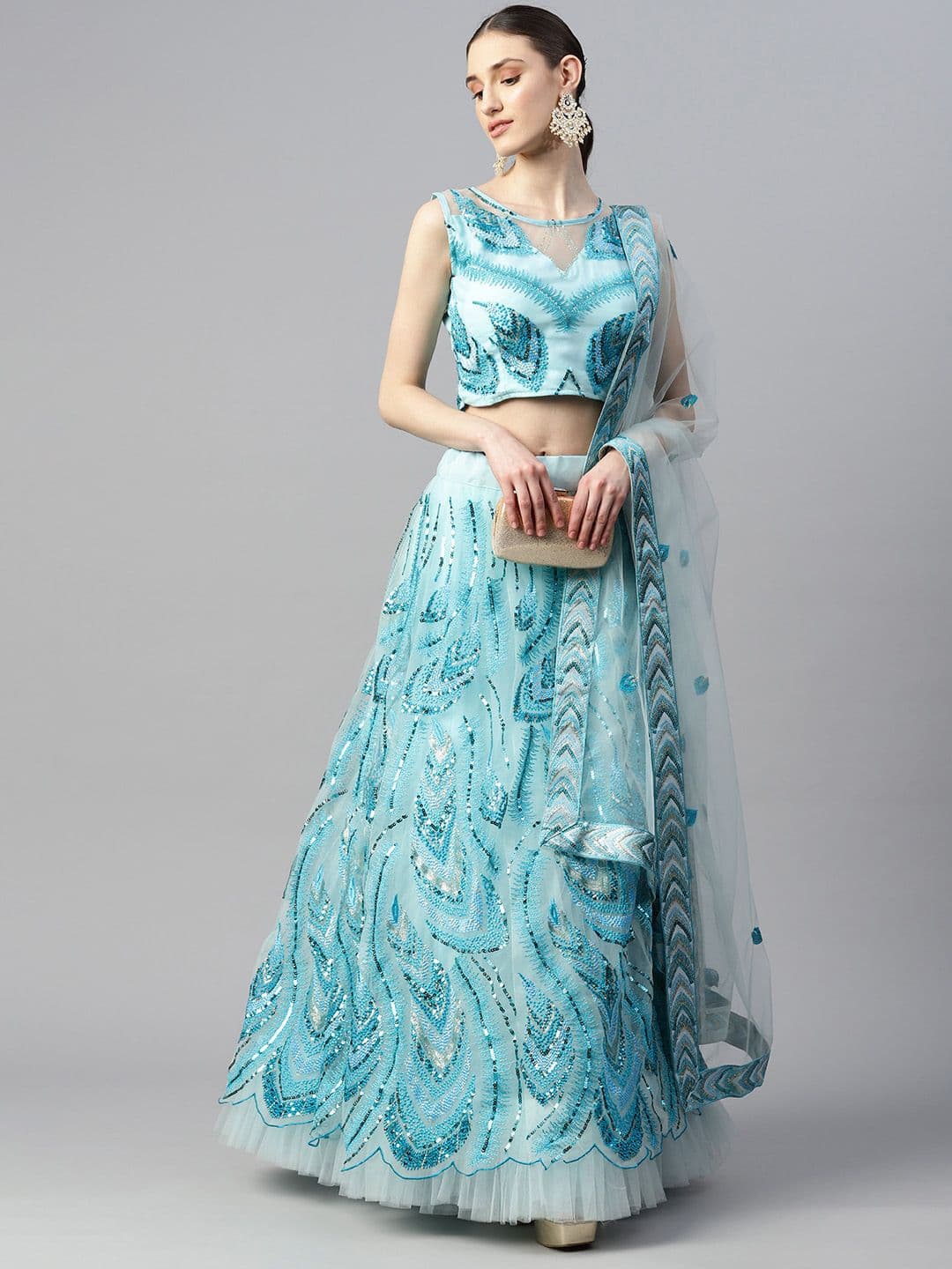 Embellished Sequinned Unstitched Lehenga & Blouse With view 7