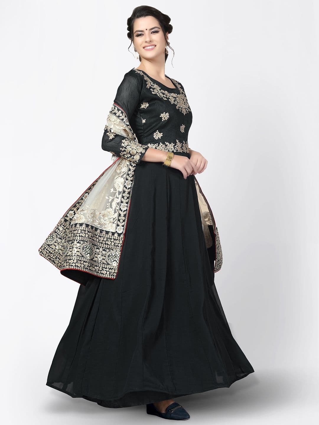 Black & White Embroidered Unstitched Dress Material view 3