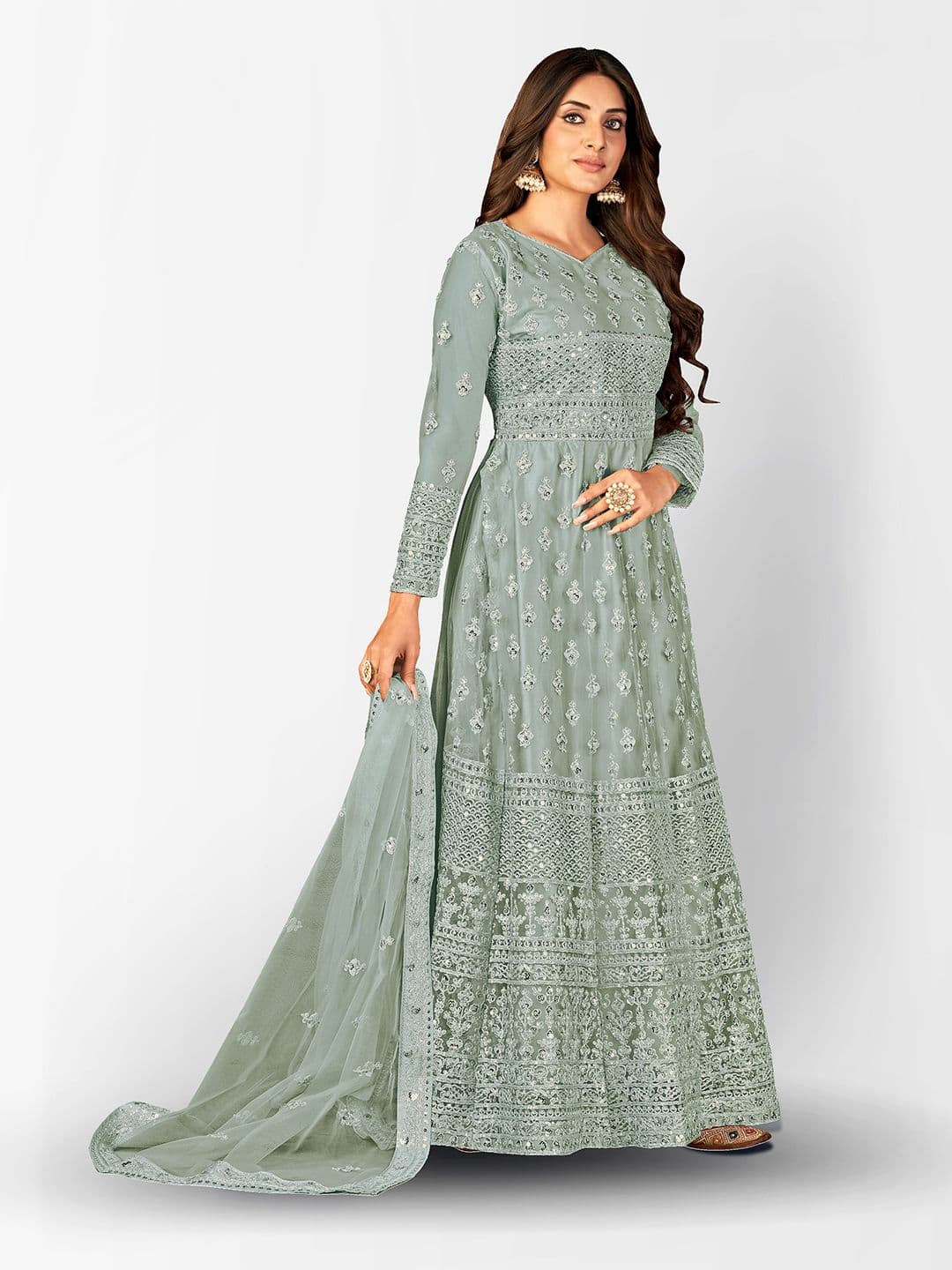 Embroidered Semi-Stitched Dress Material view 3