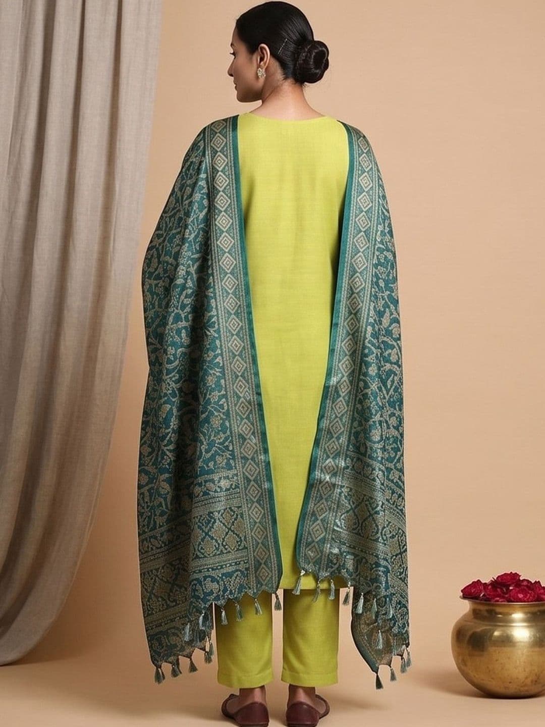 Women Ethnic Motifs Embroidered Regular Thread Work Kurta with Trousers & With Dupatta view 7