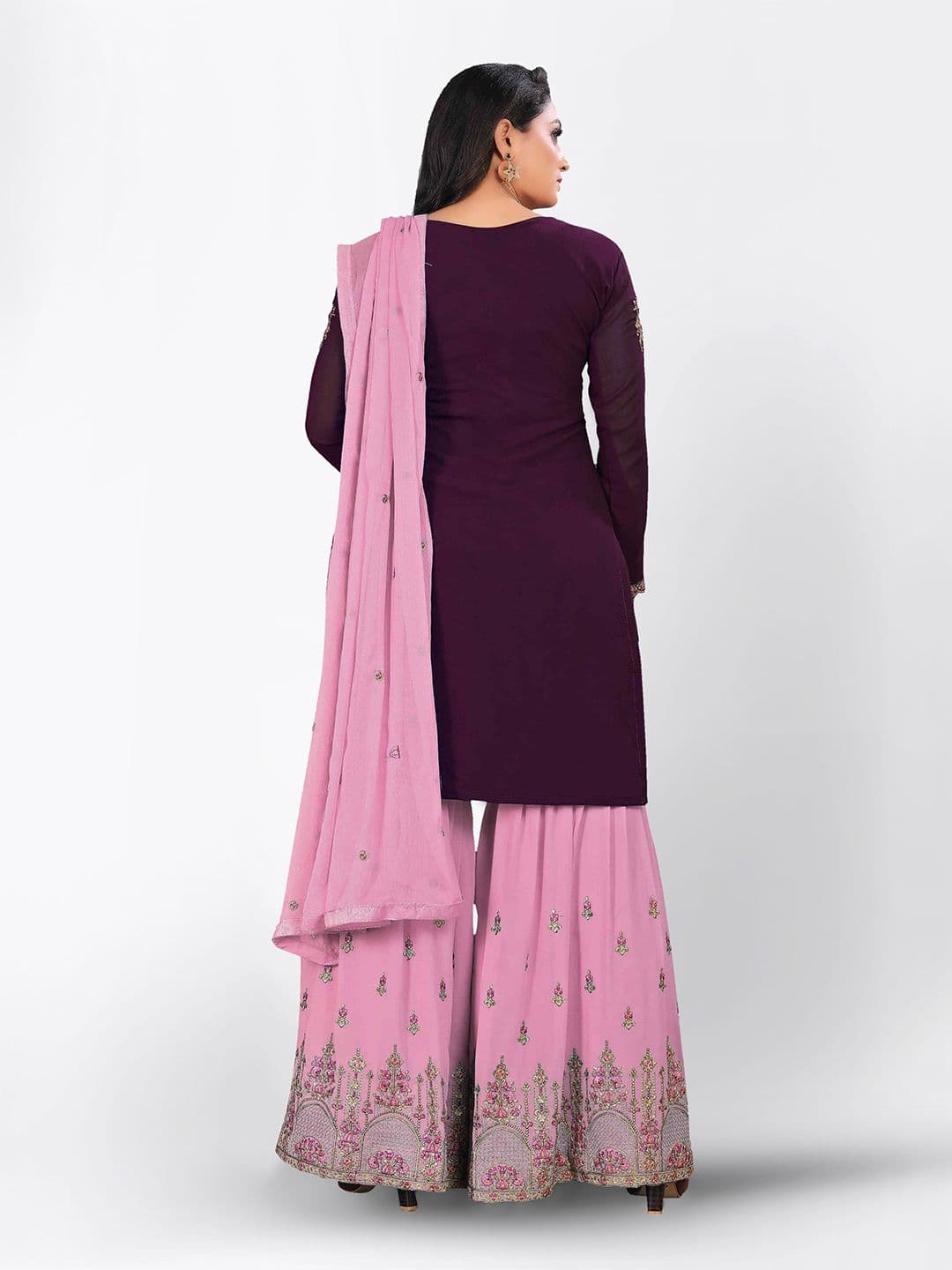 Purple & Pink Embroidered Unstitched Dress Material view 4