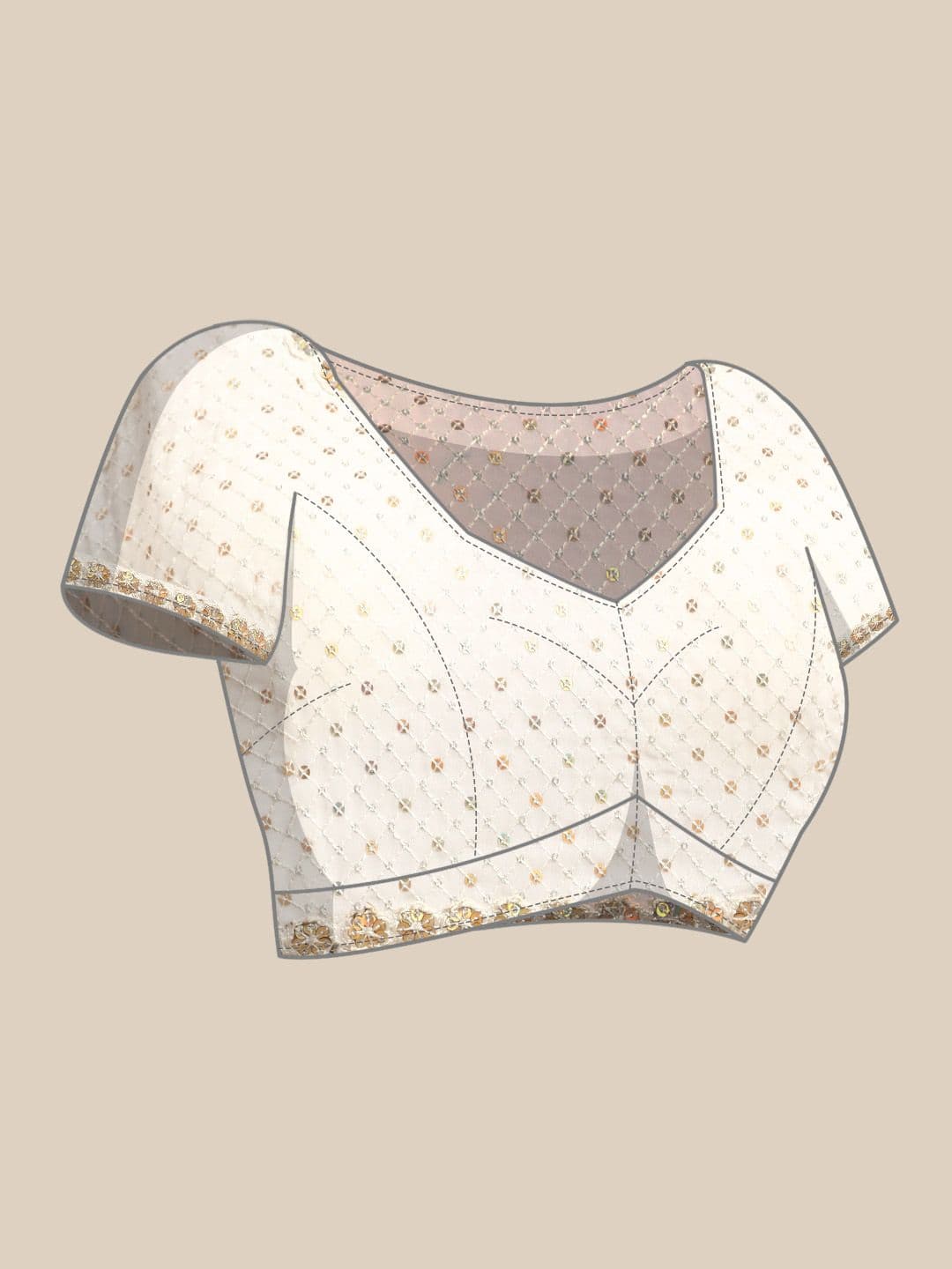 Embellished Sequinned Saree Off White view 6