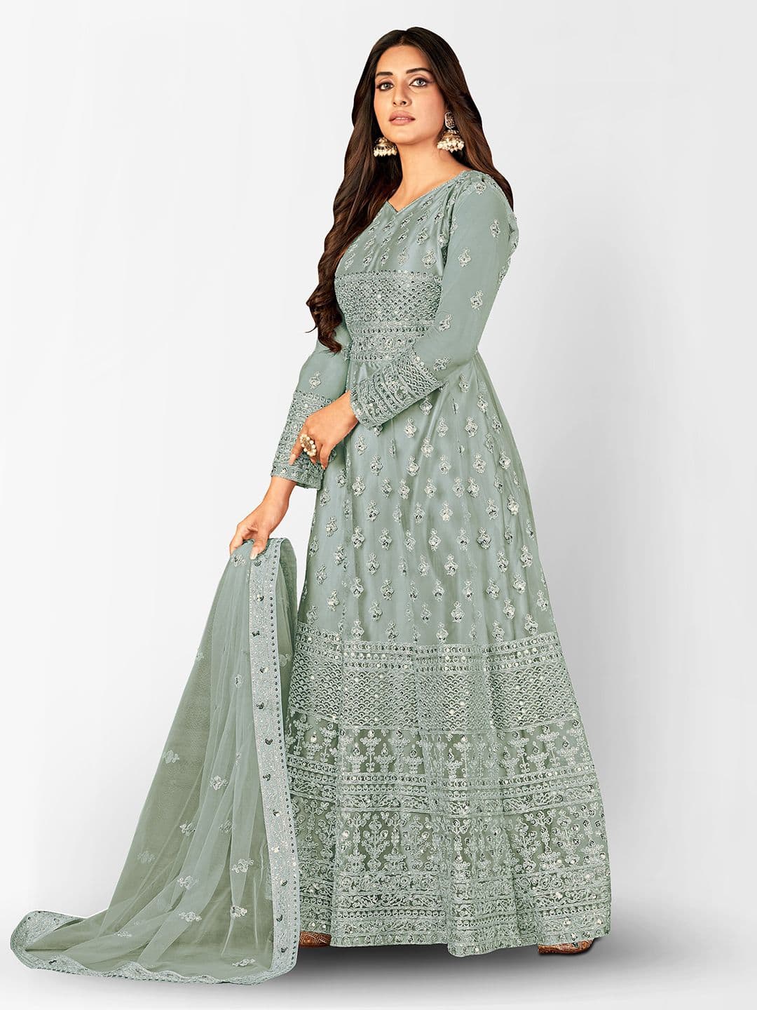 Embroidered Semi-Stitched Dress Material view 5