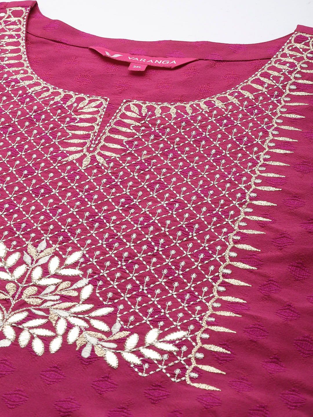 Women Magenta Floral Embroidered Kurta with Trousers & Dupatta view 2