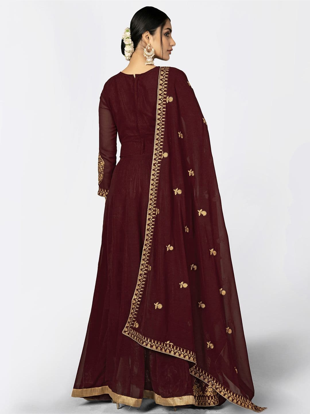 Maroon & Gold-Toned Embroidered Unstitched Dress Material view 4