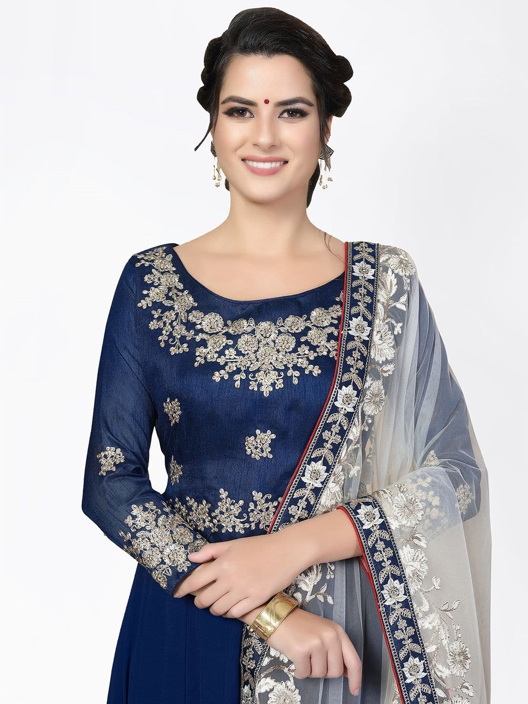 Blue & White Embroidered Unstitched Dress Material view 2