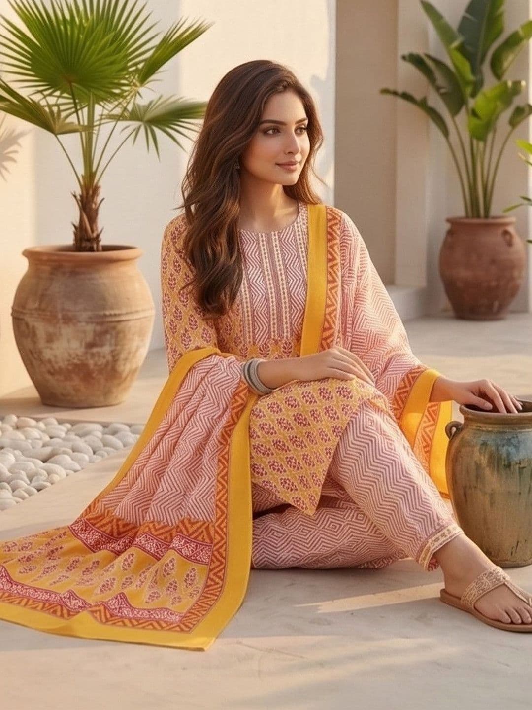 Women Ethnic Motifs Printed Regular Kurta with Patiala & With Dupatta view 4