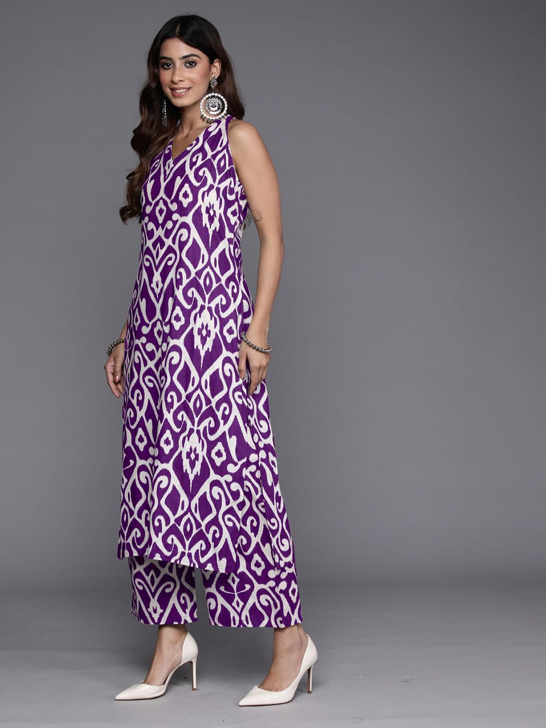 Ethnic Motifs Printed Sleeveless Regular Pure Cotton Kurta With Palazzo view 3