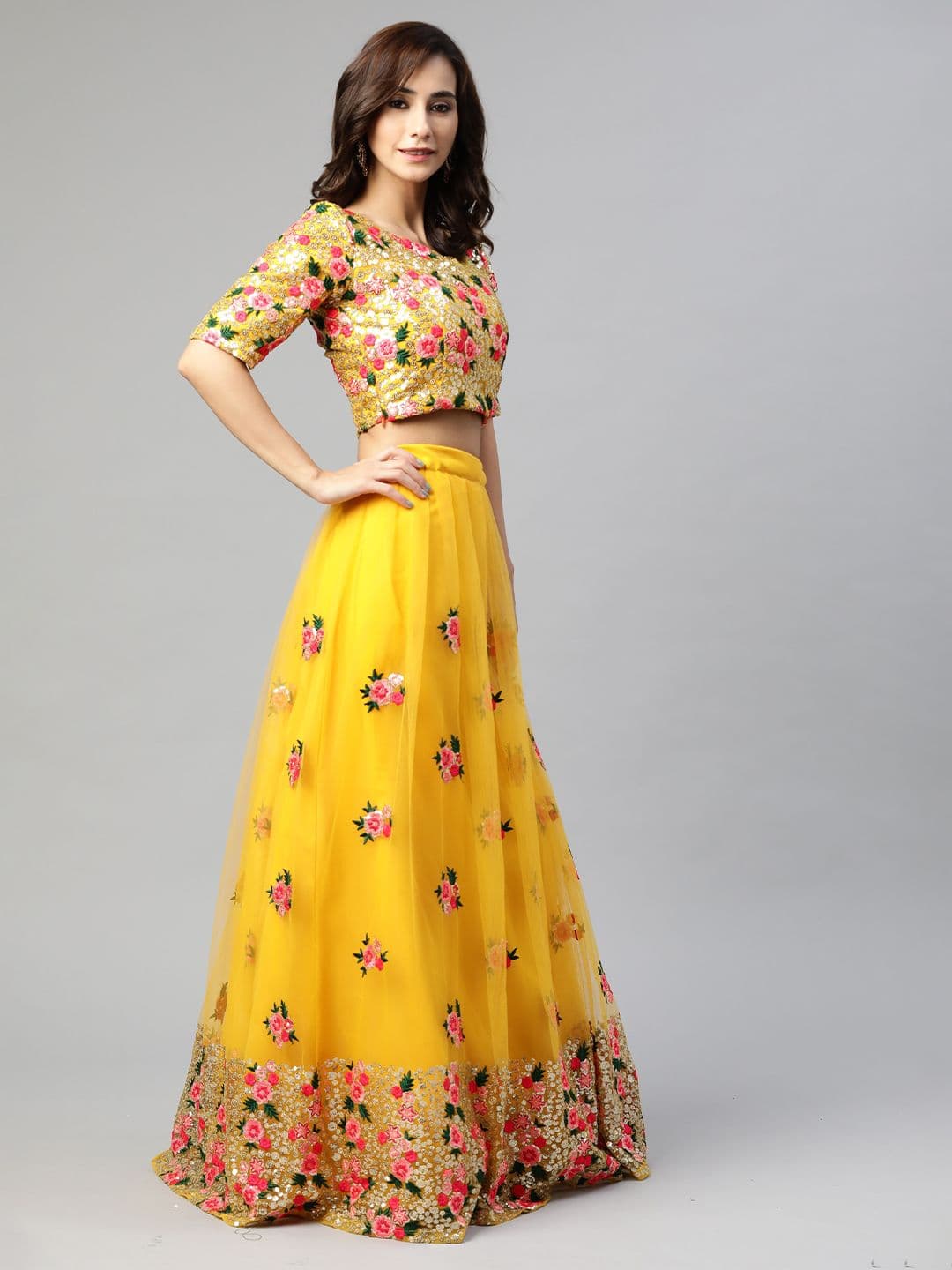 Embroidered Semi-Stitched Lehenga Choli With Dupatta – Yellow view 5