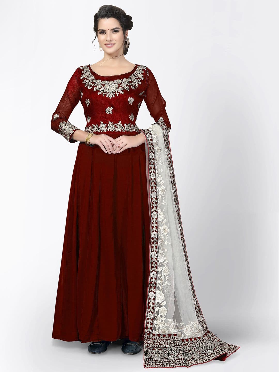 Red & White Embroidered Unstitched Dress Material view 6
