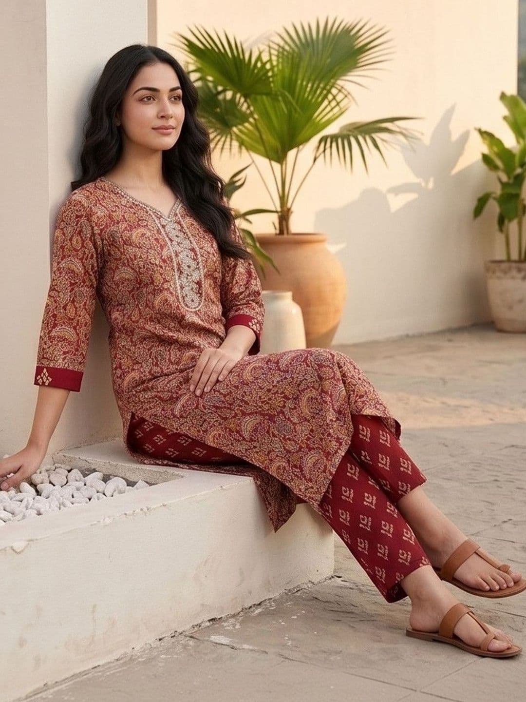 Women Ethnic Motifs Printed Regular Thread Work Kurta with Trousers & With Dupatta view 6