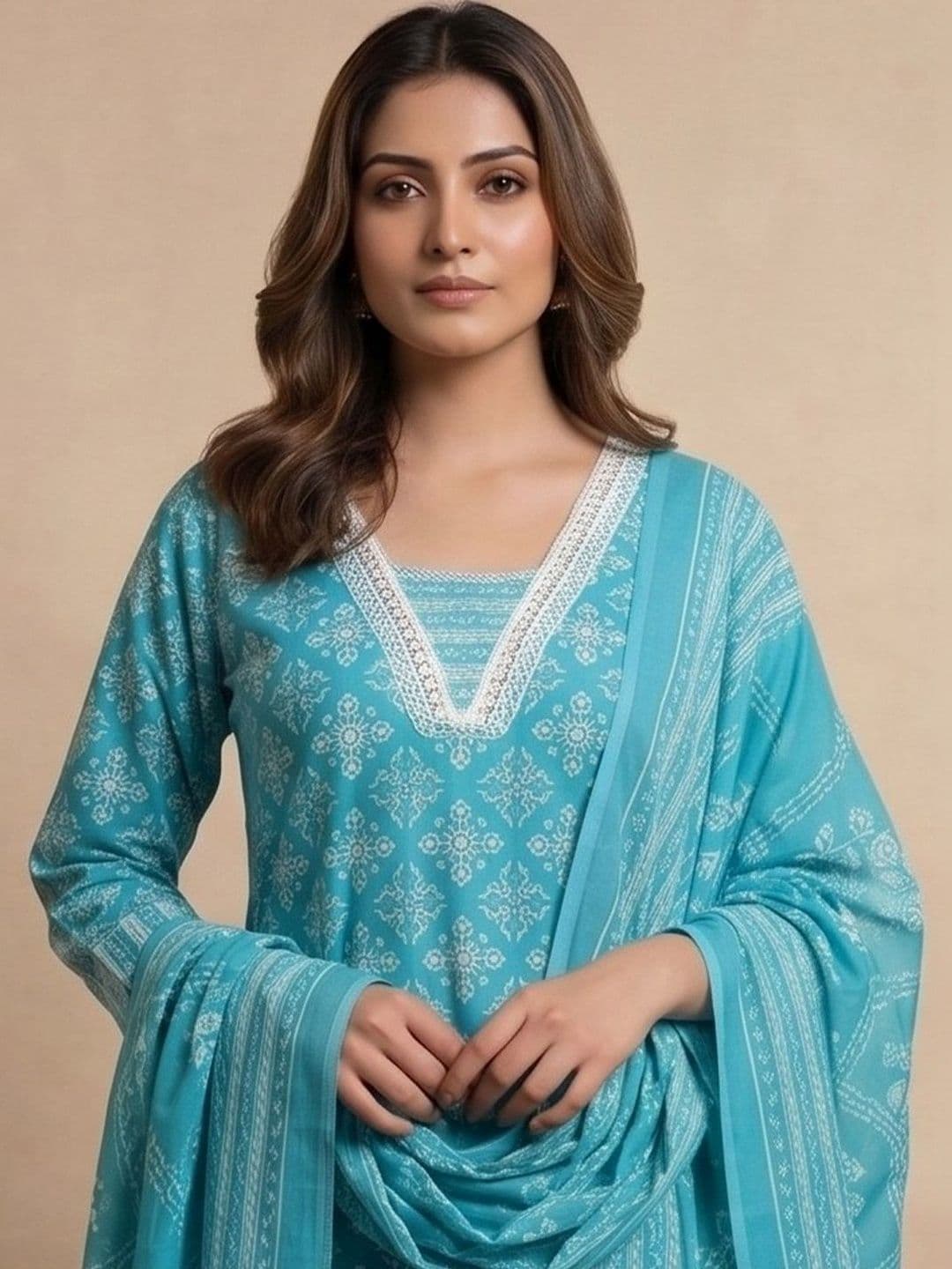 Women Ethnic Motifs Printed Regular Kurta with Trousers & With Dupatta view 3