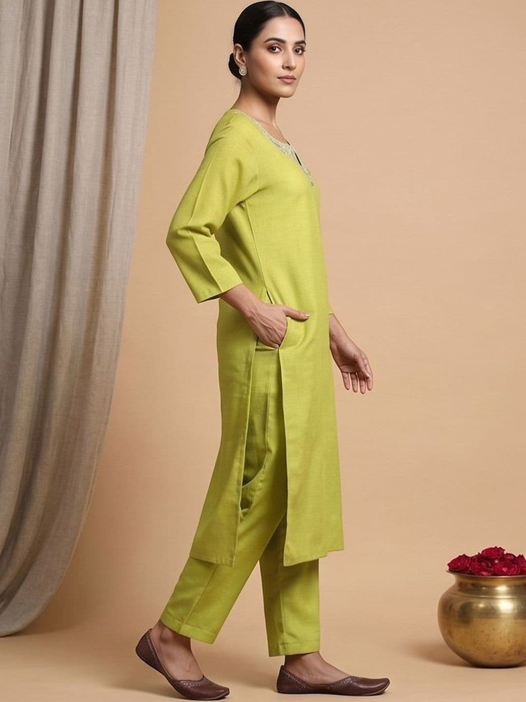 Women Ethnic Motifs Embroidered Regular Thread Work Kurta with Trousers & With Dupatta view 3