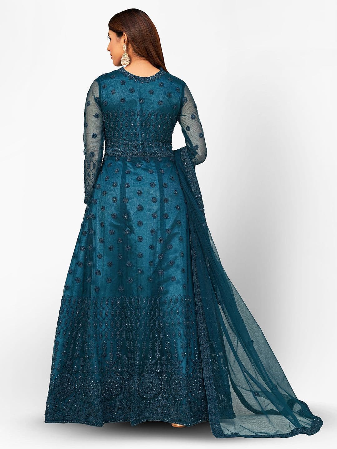 Turquoise Blue Embroidered Unstitched Dress Material view 5