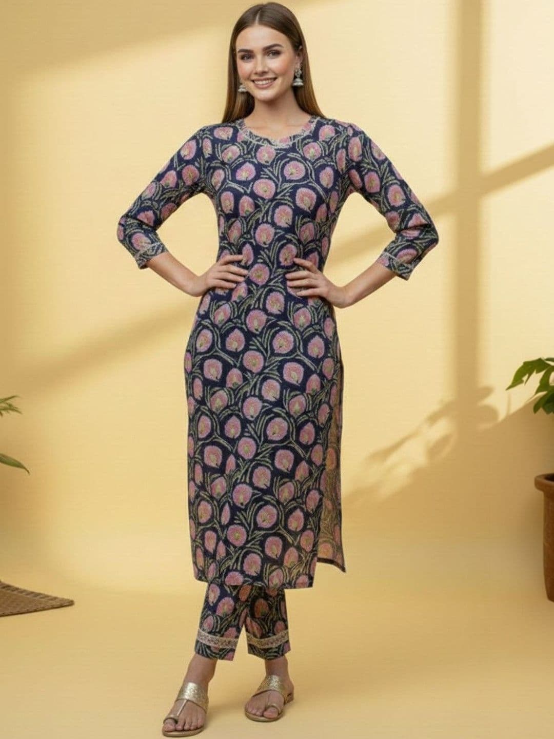 Women Floral Printed Regular Kurta with Trousers & With Dupatta view 3